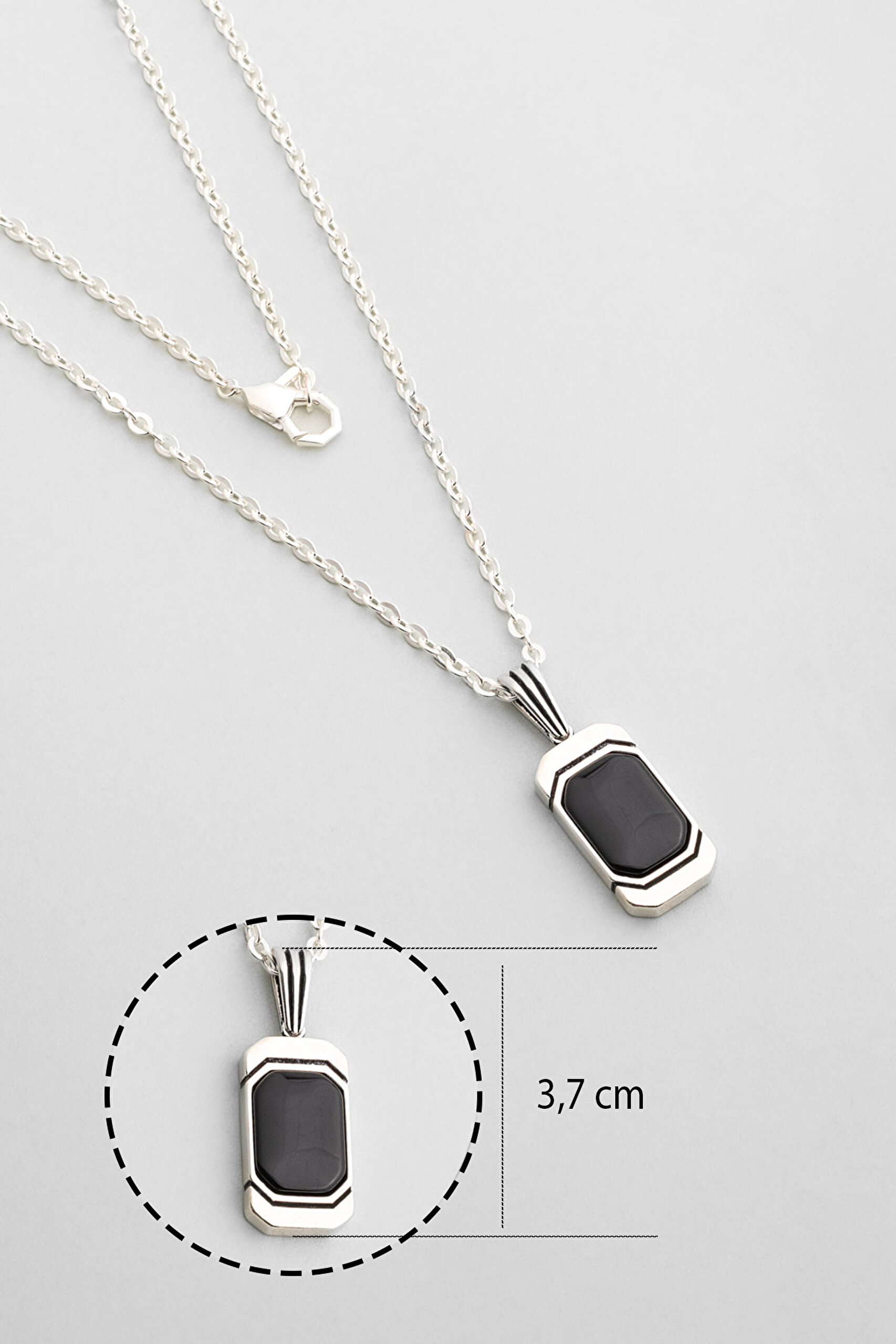 ⁠ Onix Taşlı Rodyum Kaplama 66 Cm Gümüş Erkek Kolye_2}