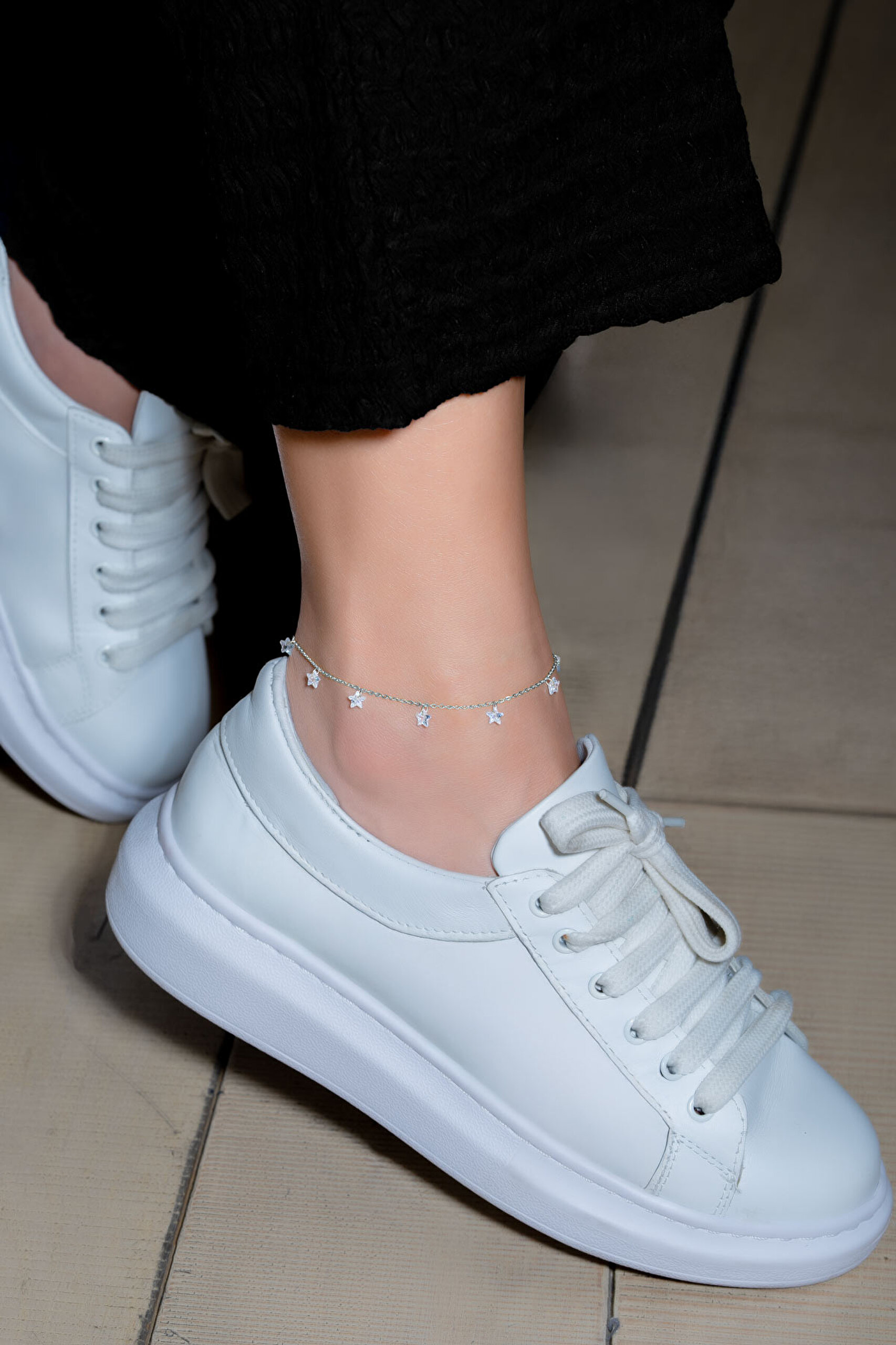 ⁠ Yıldızlı Gece 18 Ayar Beyaz Altın Kaplama 25 Cm Gümüş Hal Hal_3}