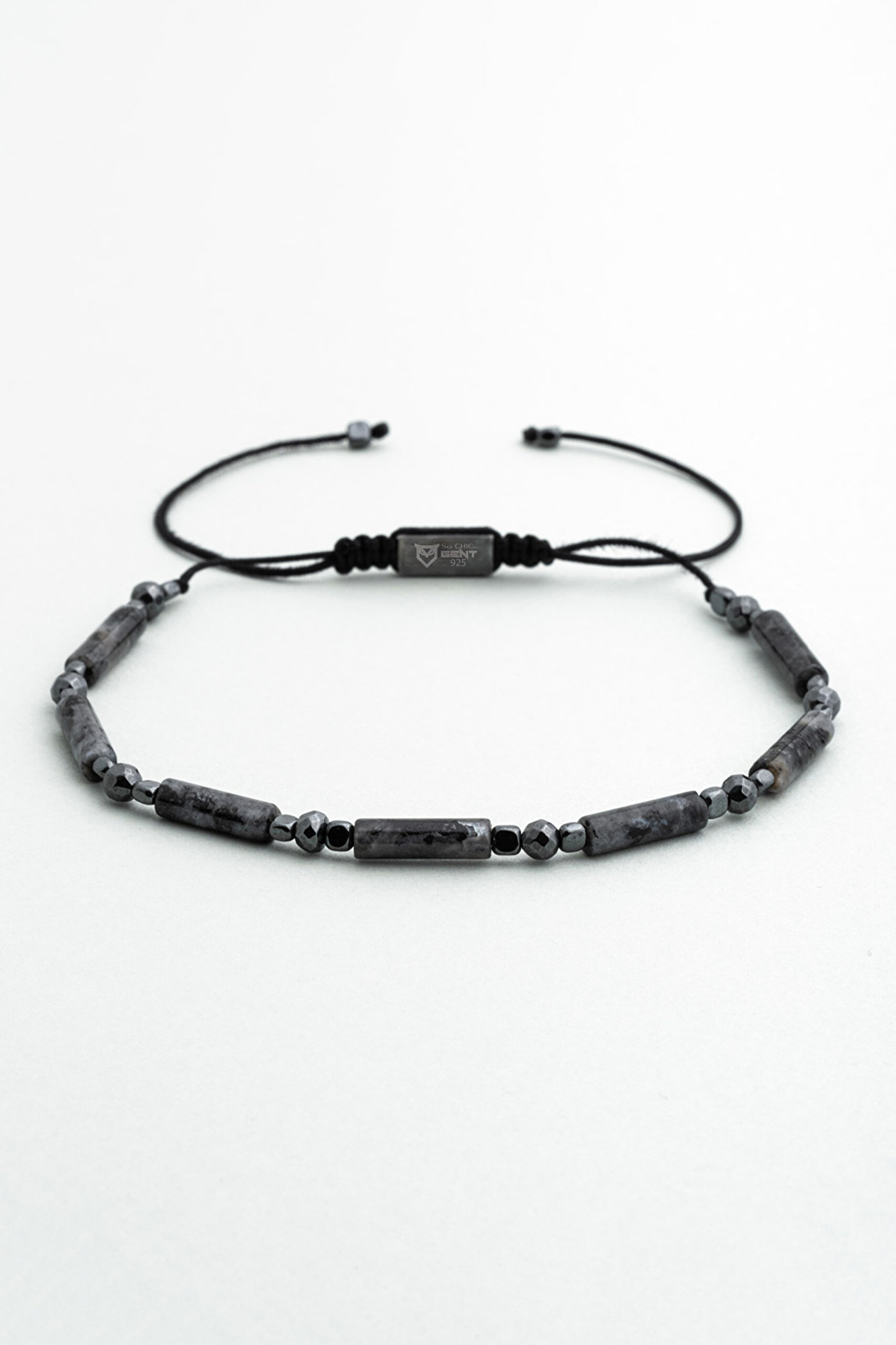 ⁠ Obsidyen Taşlı Ayarlanabilir Gümüş Erkek Bileklik_0}