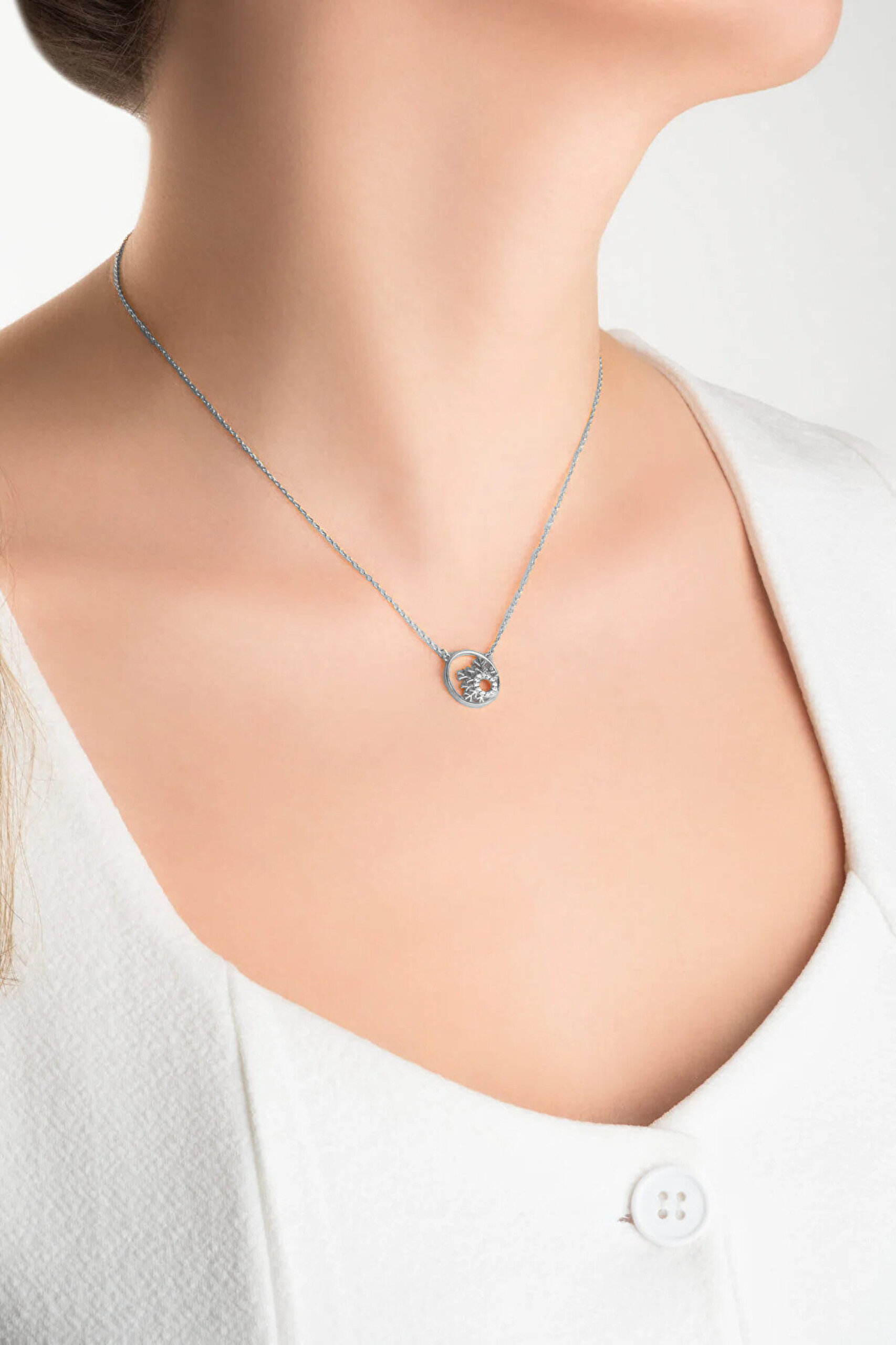 Karlar Diyarı 18 Ayar Beyaz Altın Kaplama 46 Cm Gümüş Minimal Kolye - 3