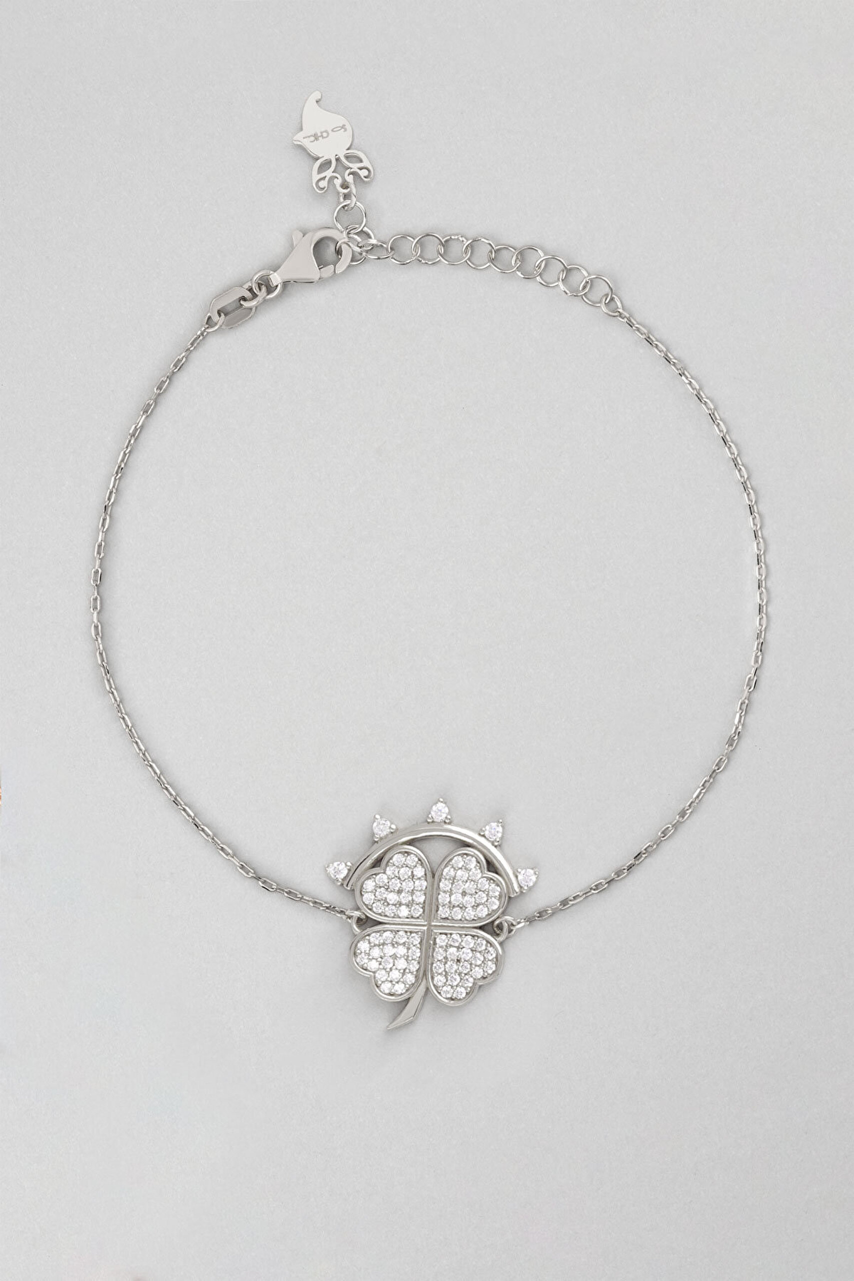 Şans Güneşi 18 Ayar Beyaz Altın Kaplama 19 Cm Gümüş Minimal Bileklik - 0