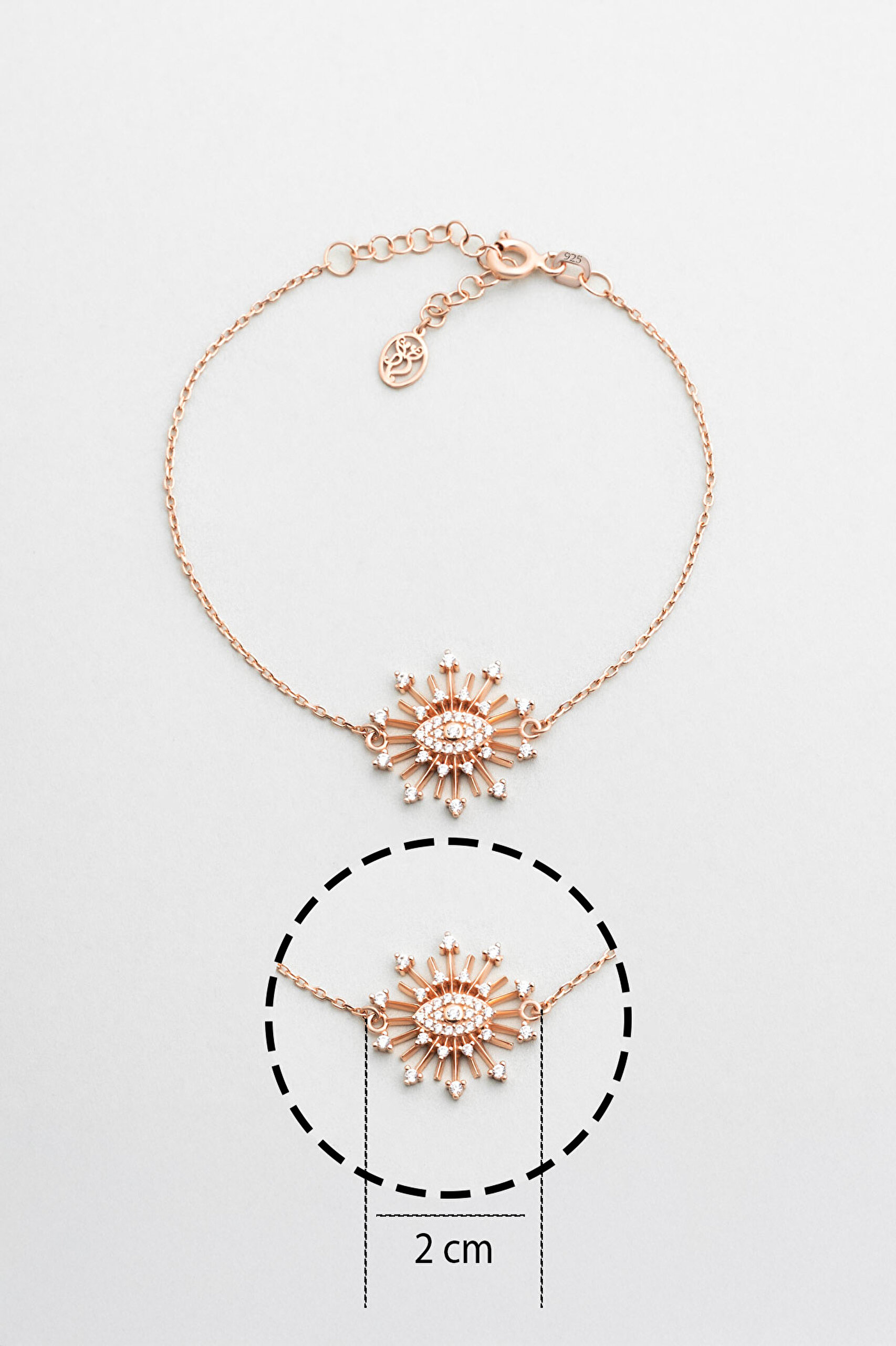 ⁠ Ra'nın Gözü 18 Ayar Rose Altın Kaplama Gümüş Minimal Bileklik_2}