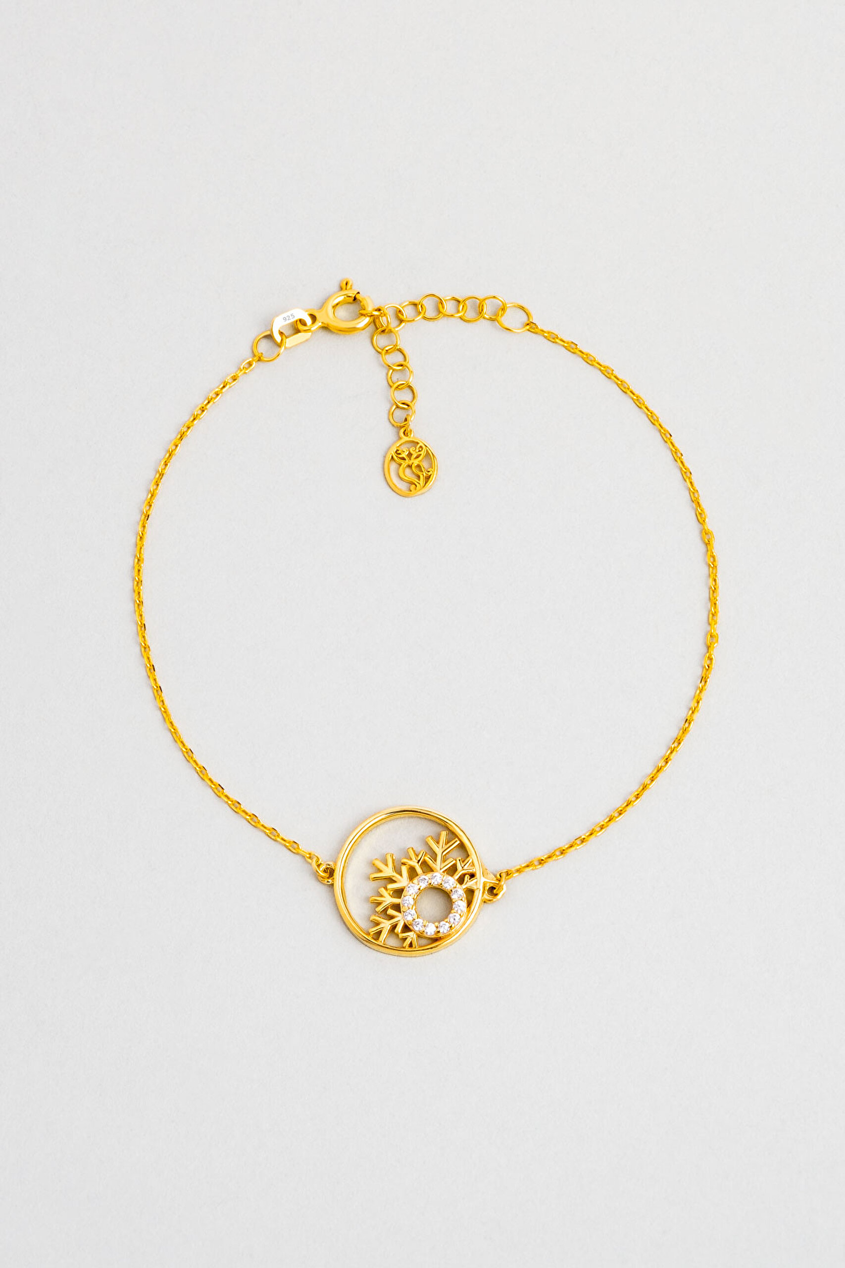 ⁠ Kar Tanesi 18 Ayar Sarı Altın Kaplama 20 Cm Gümüş Bileklik_0}