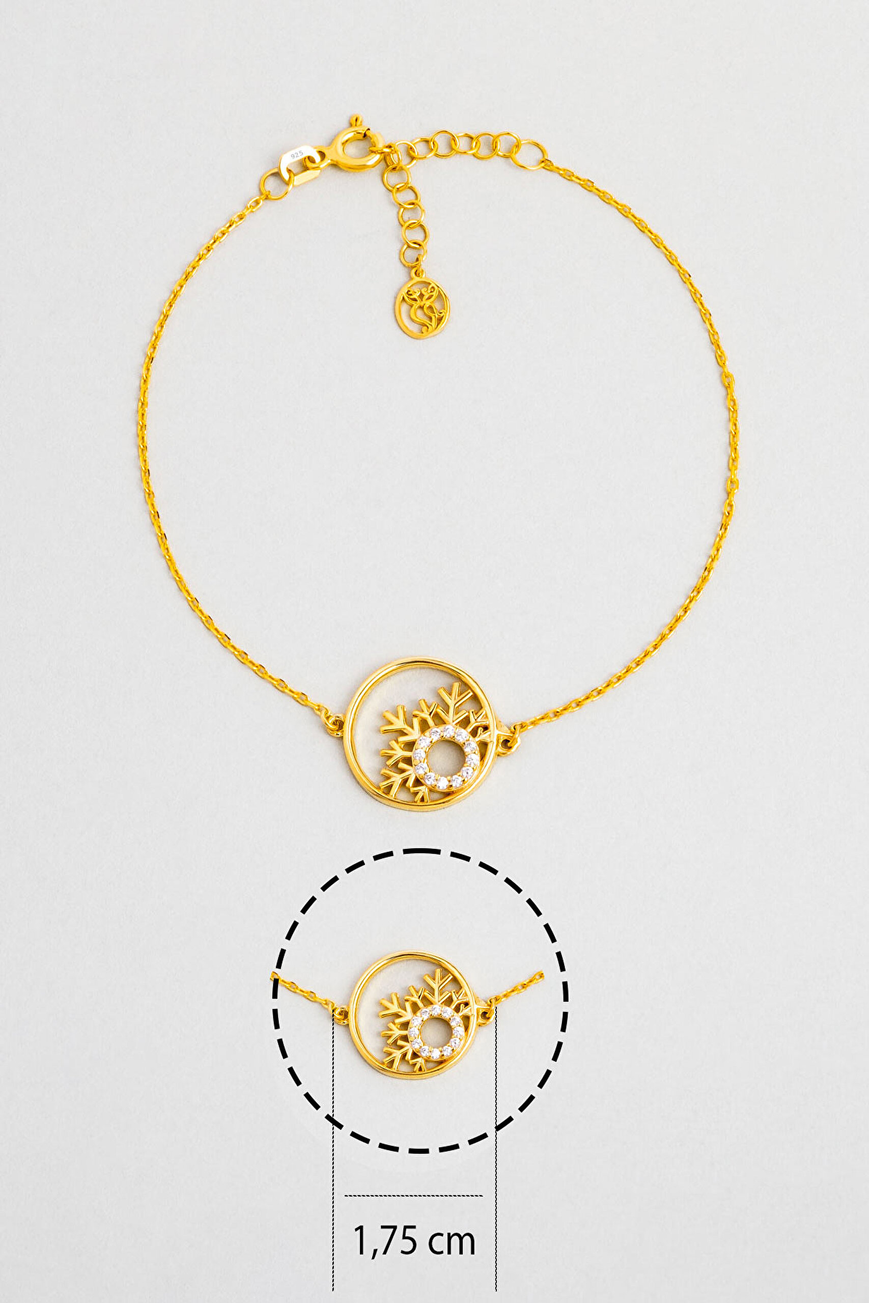 ⁠ Kar Tanesi 18 Ayar Sarı Altın Kaplama 20 Cm Gümüş Bileklik_2}