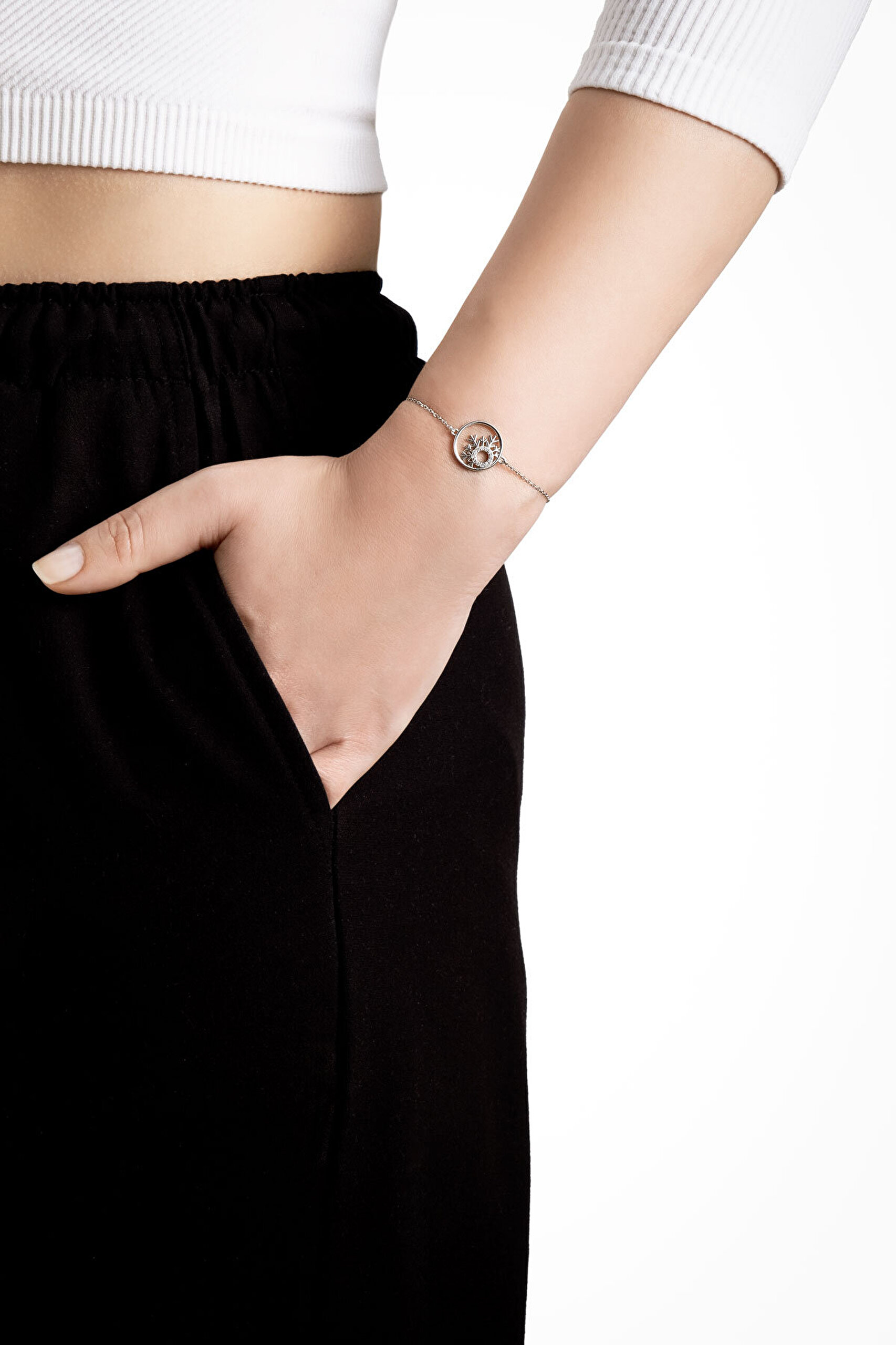 Kar Tanesi 18 Ayar Beyaz Altın Kaplama 20 Cm Gümüş Bileklik - 3