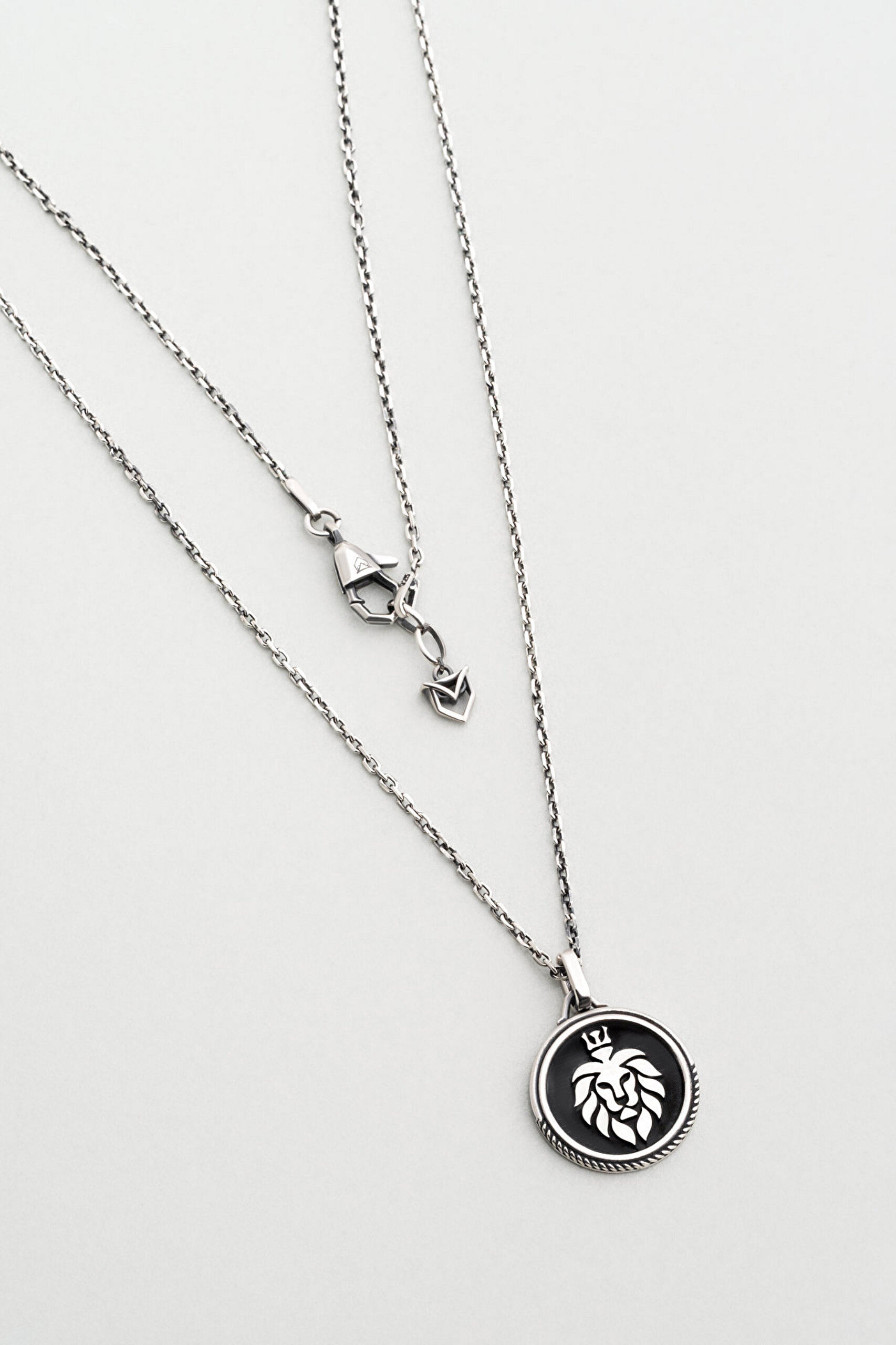 ⁠ Aslan Figürlü Kral 60 Cm Gümüş Erkek Kolye_0}