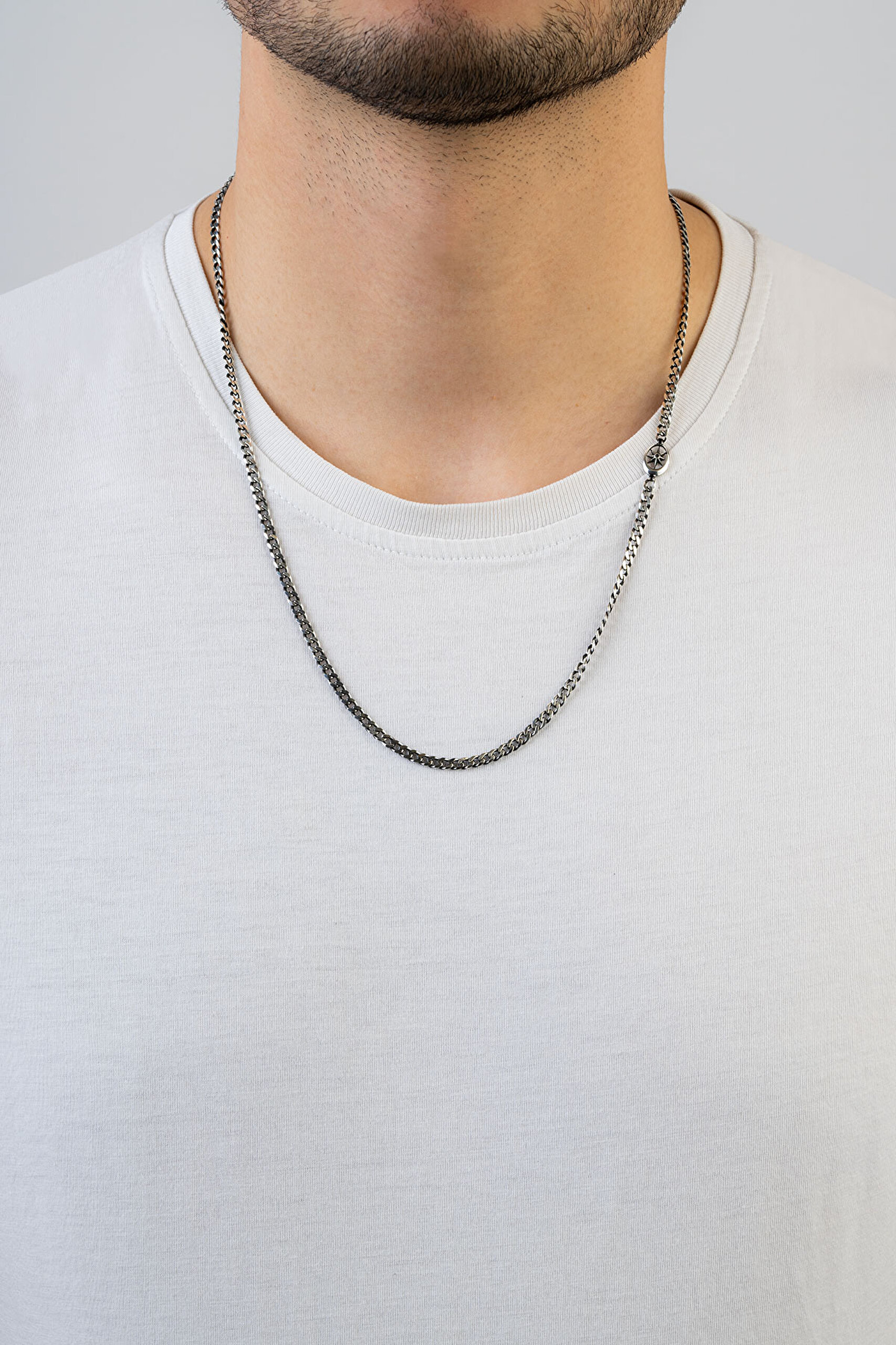 ⁠ Gizemli Yıldız 60 Cm Gümüş Erkek Kolye_3}