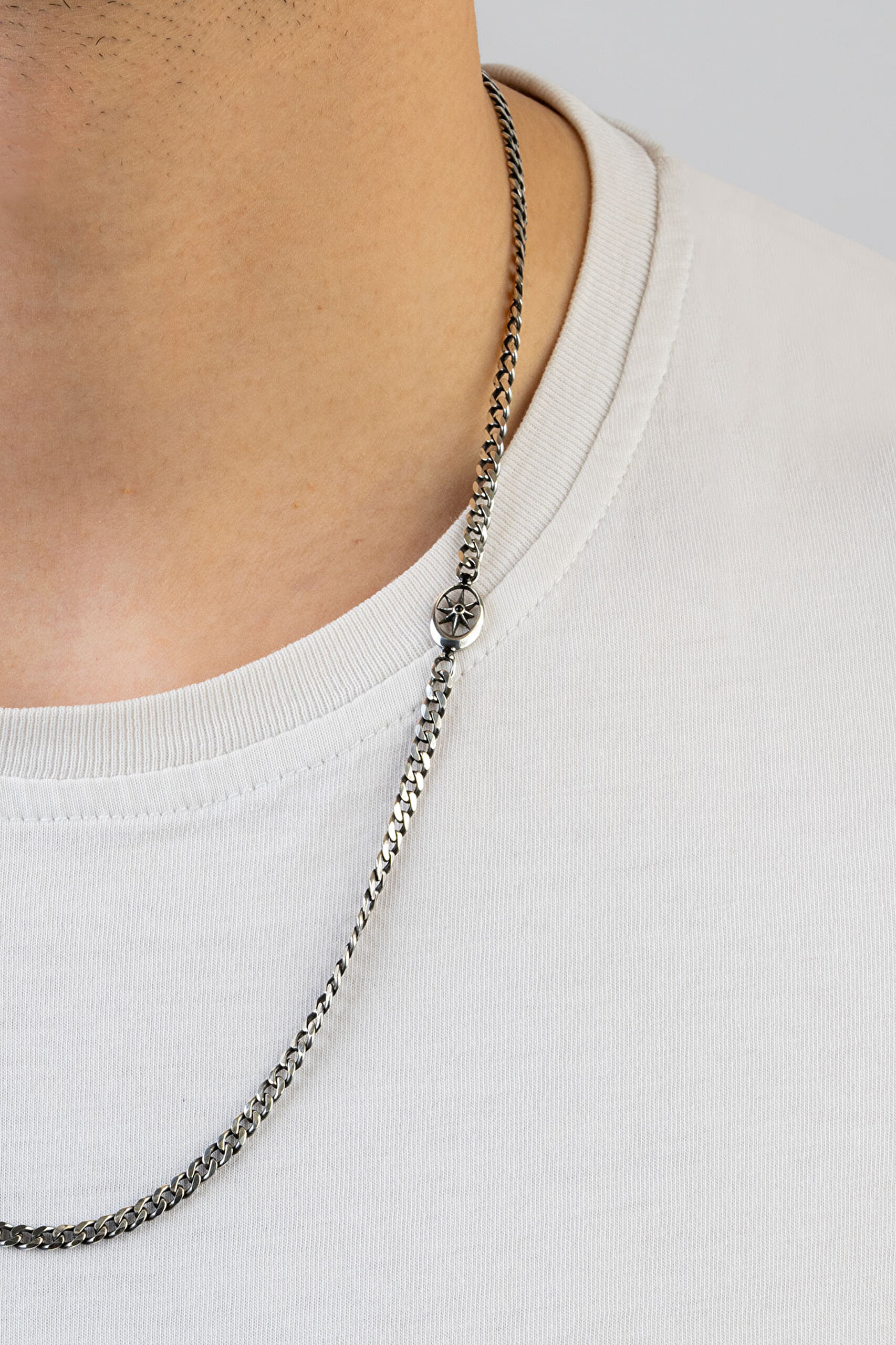 ⁠ Gizemli Yıldız 60 Cm Gümüş Erkek Kolye_1}