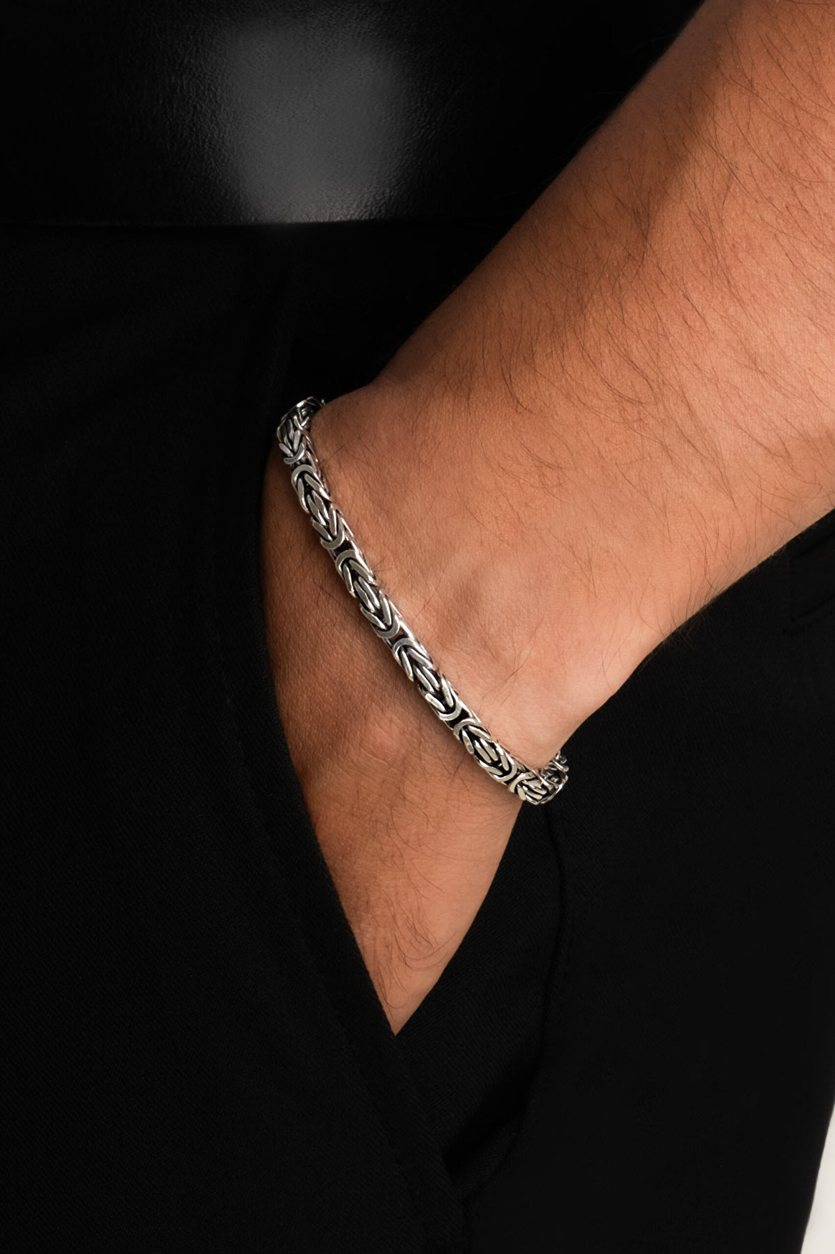 ⁠ Valiant Gümüş Erkek Kral Zincir Bileklik_1}