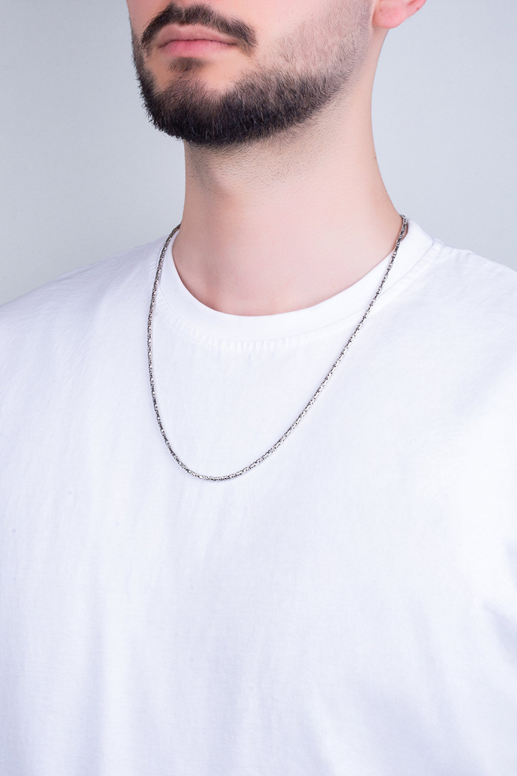 Etnik Desenli 60 Cm Gümüş Erkek Kral Zincir Kolye - 3