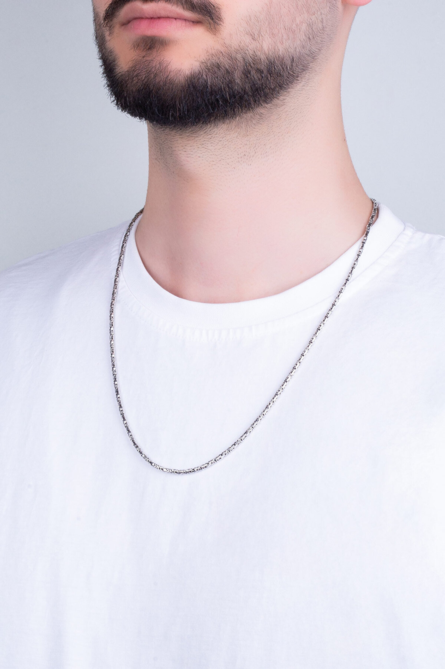 Etnik Desenli 60 Cm Gümüş Erkek Kral Zincir Kolye - 1