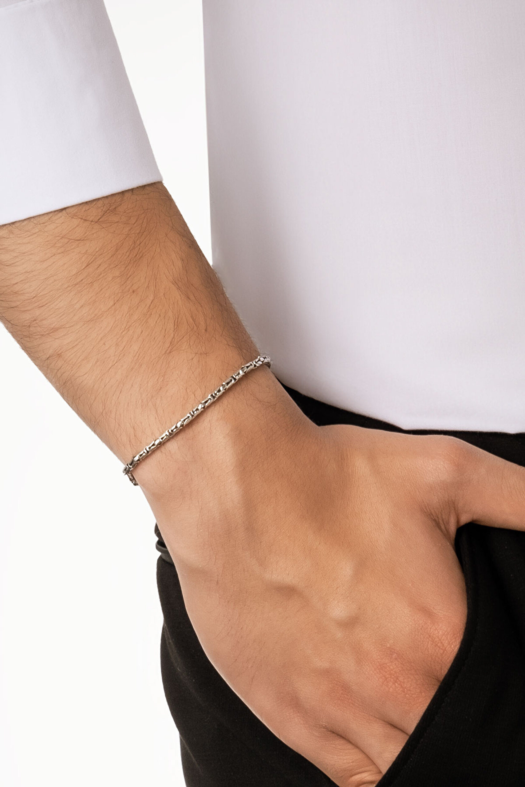 ⁠ Etnik Stil Gümüş Erkek Kral Zincir Bileklik_3}