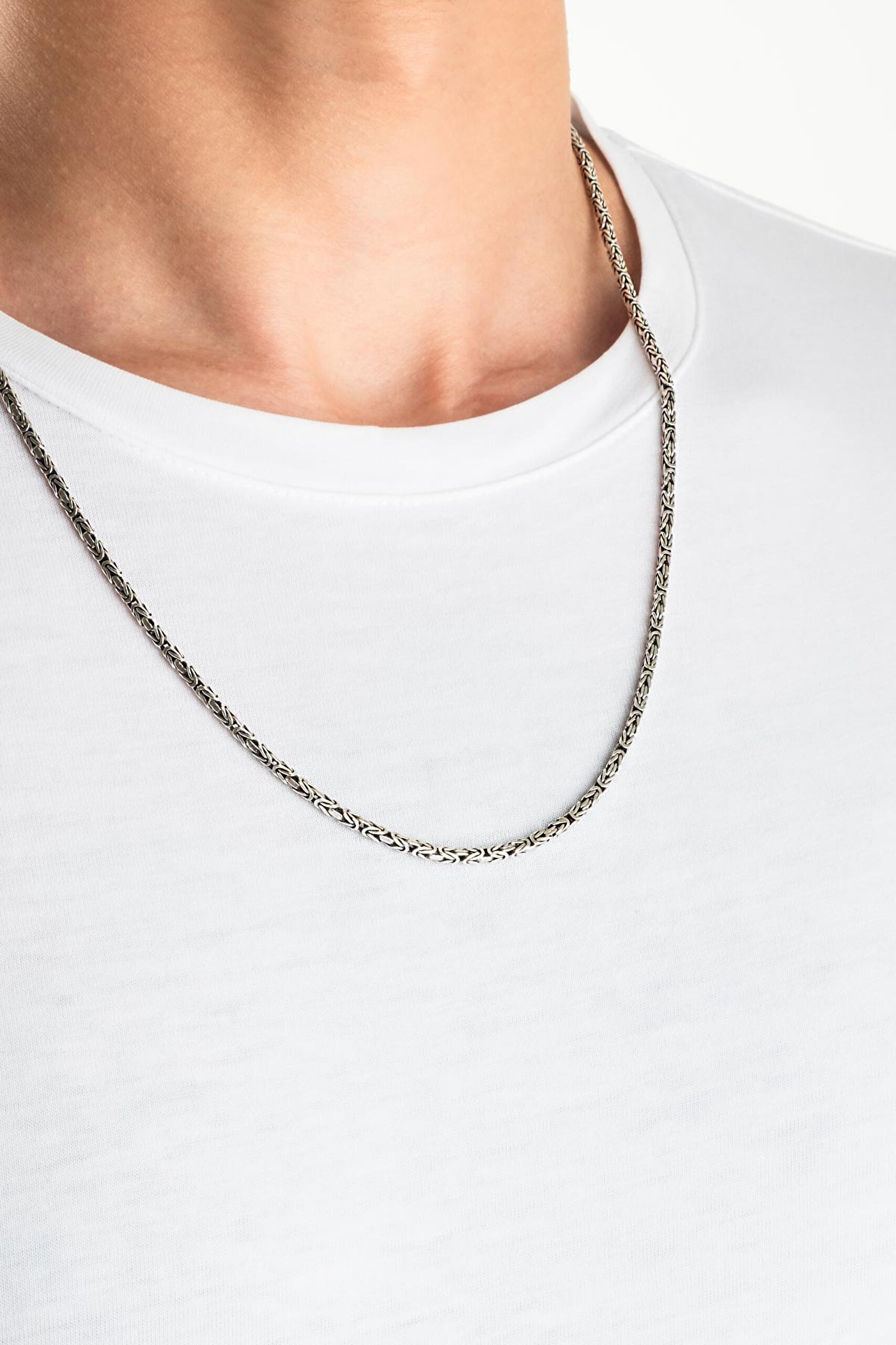 ⁠ Etnik Stil 60 Cm Gümüş Erkek Kral Zincir Kolye_1}