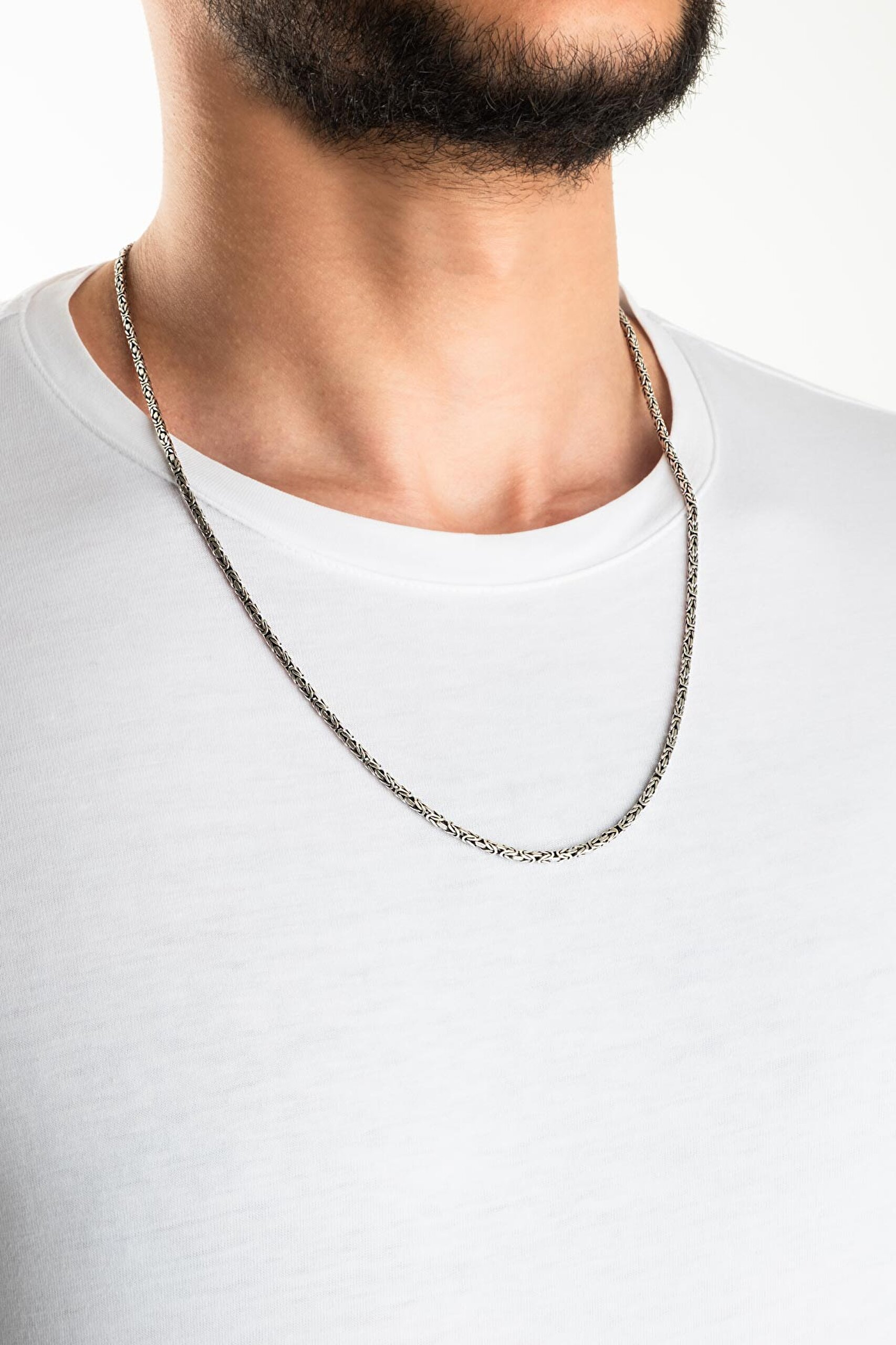 ⁠ Etnik Stil 60 Cm Gümüş Erkek Kral Zincir Kolye_3}