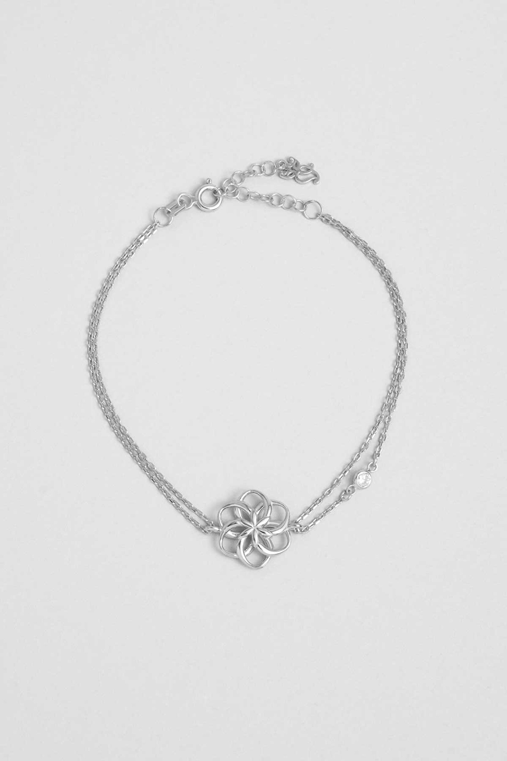 Yaşam Çiçeği 18 Ayar Beyaz Altın Kaplama 20 Cm Gümüş Bileklik - 0