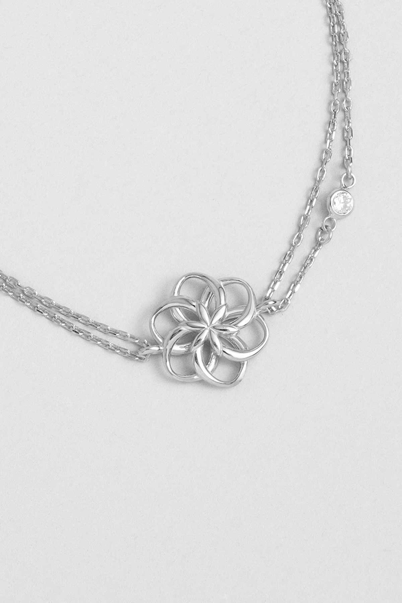 Yaşam Çiçeği 18 Ayar Beyaz Altın Kaplama 20 Cm Gümüş Bileklik - 1