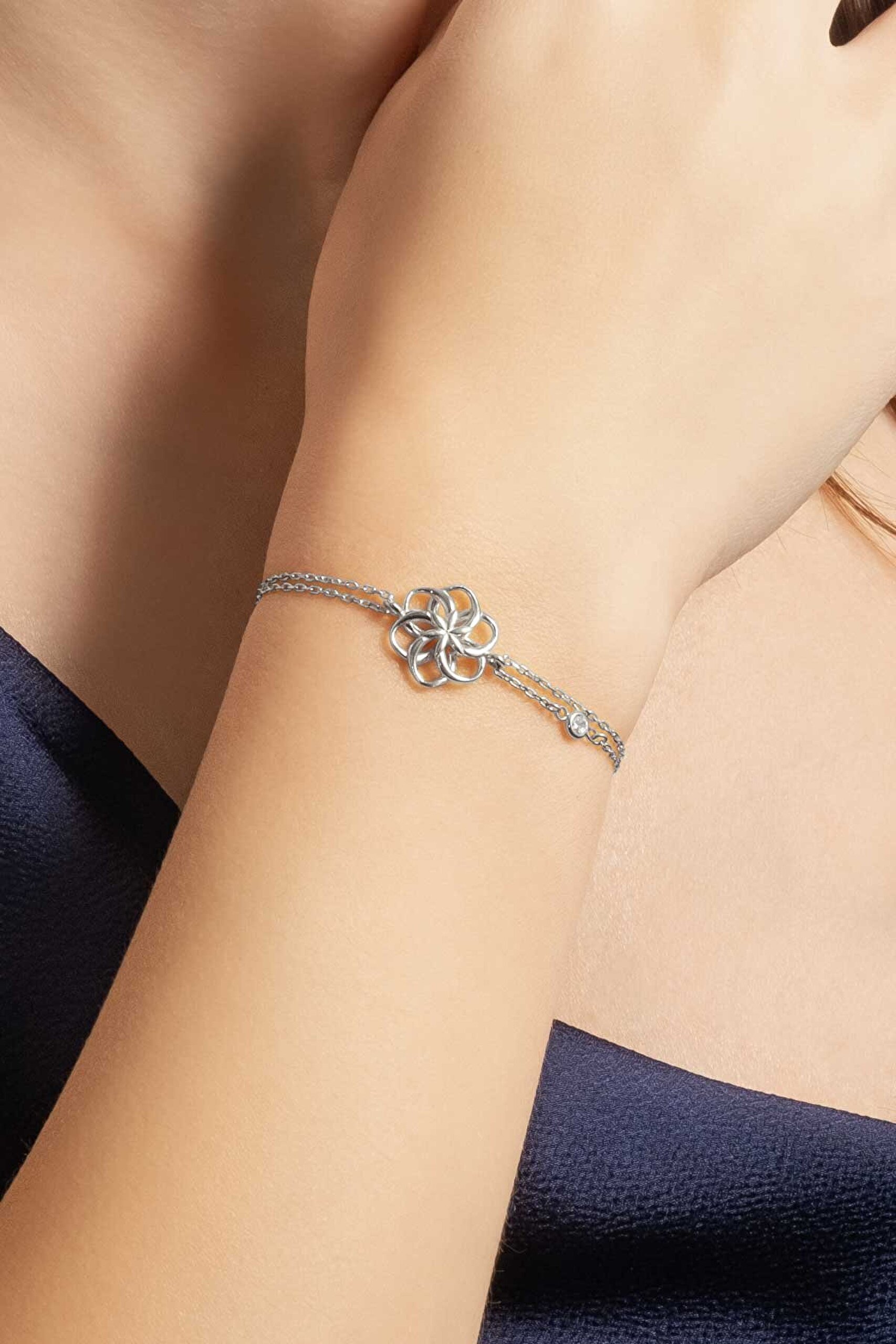 Yaşam Çiçeği 18 Ayar Beyaz Altın Kaplama 20 Cm Gümüş Bileklik - 3