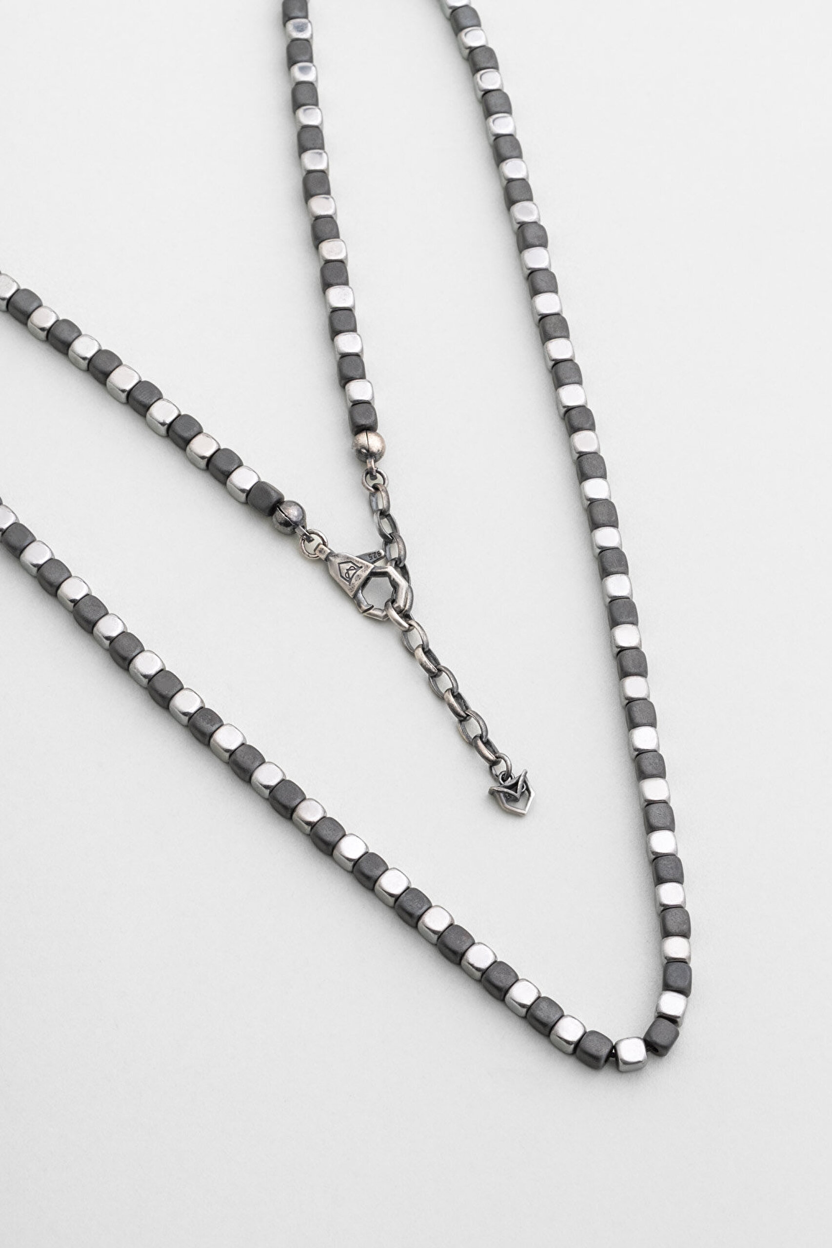 Hematit Taşlı 63 Cm Gümüş Erkek Kolye - 0