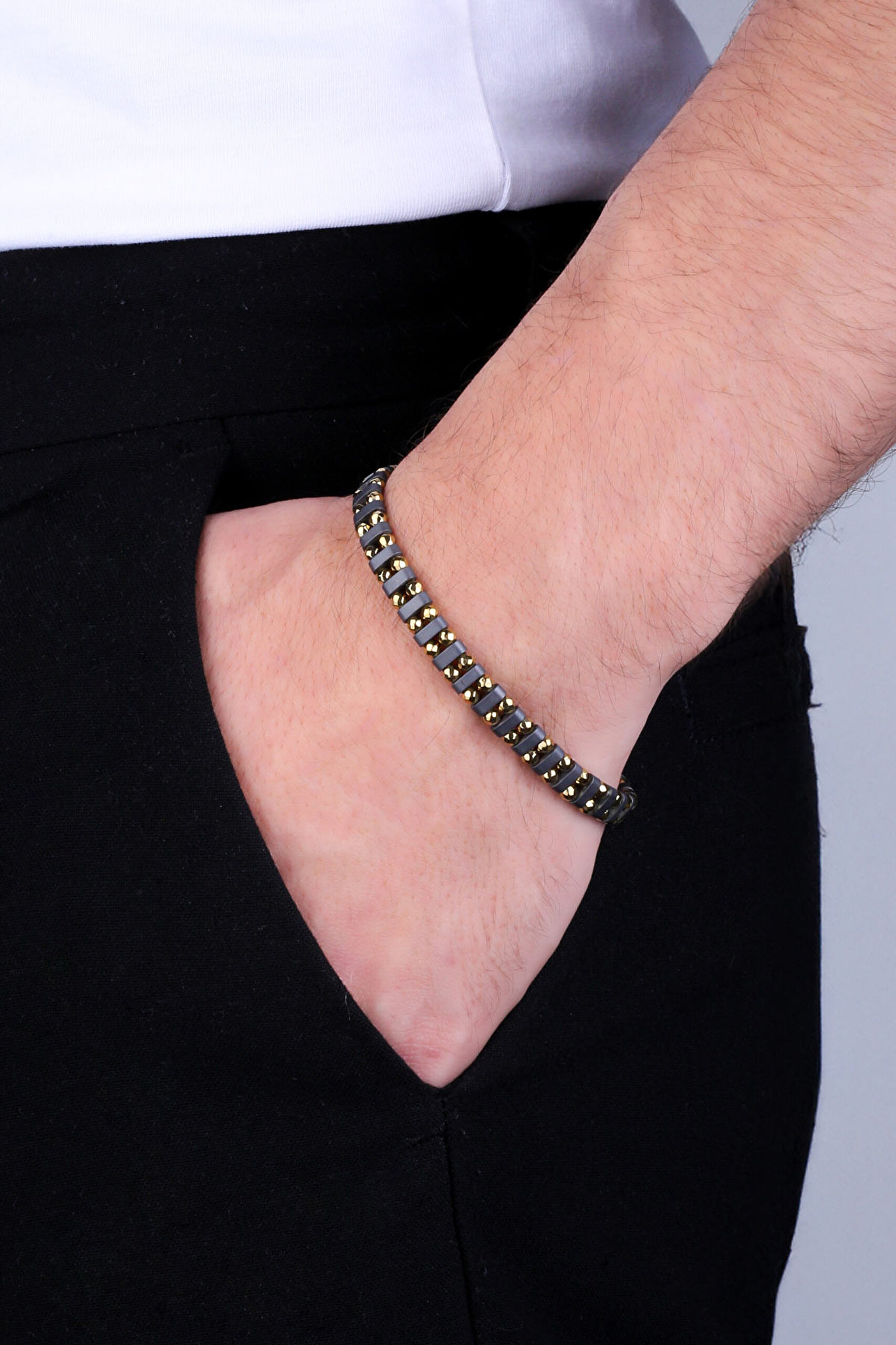 ⁠ Ares Hematit Taşlı Oksit Kaplama 21 Cm Gümüş Erkek Bileklik_1}