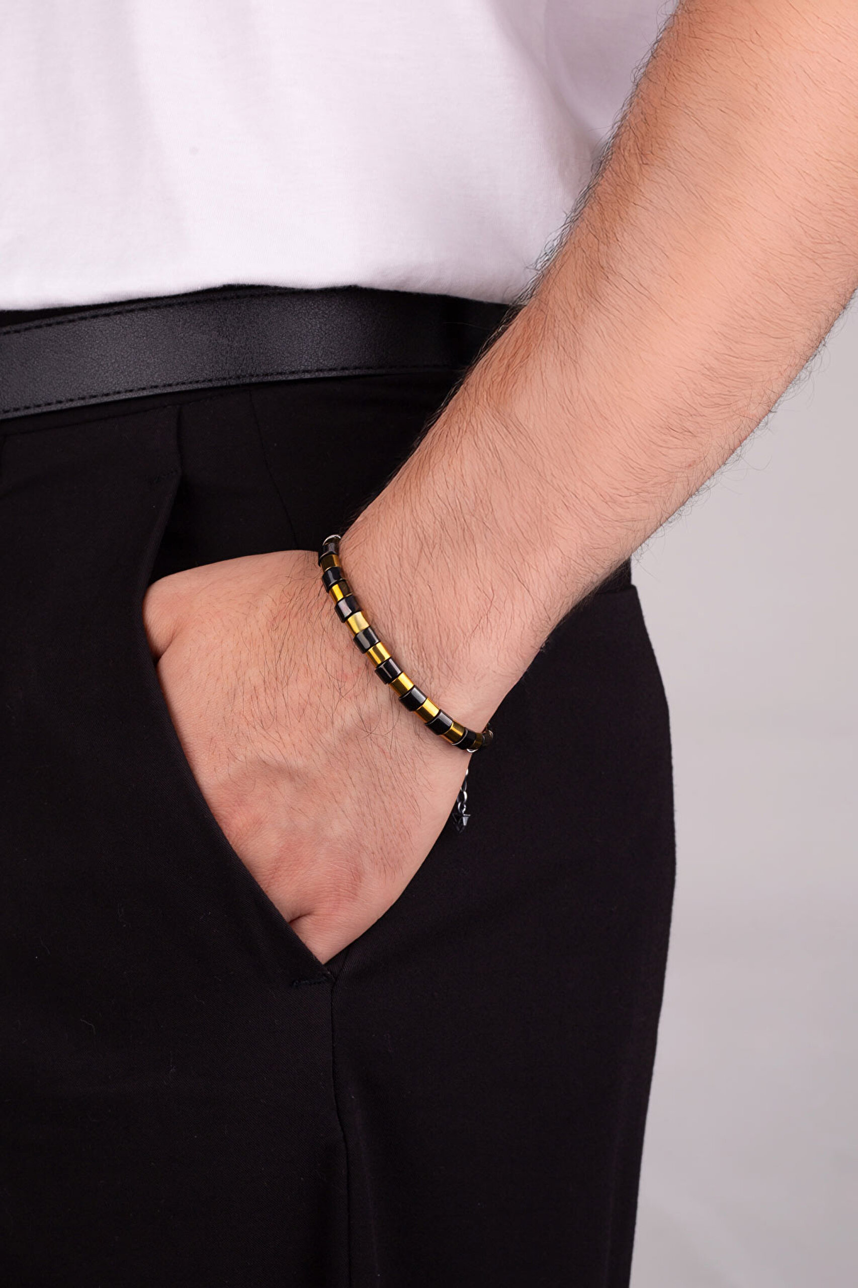 ⁠ Hematit Taşlı Gümüş Erkek Bileklik_3}