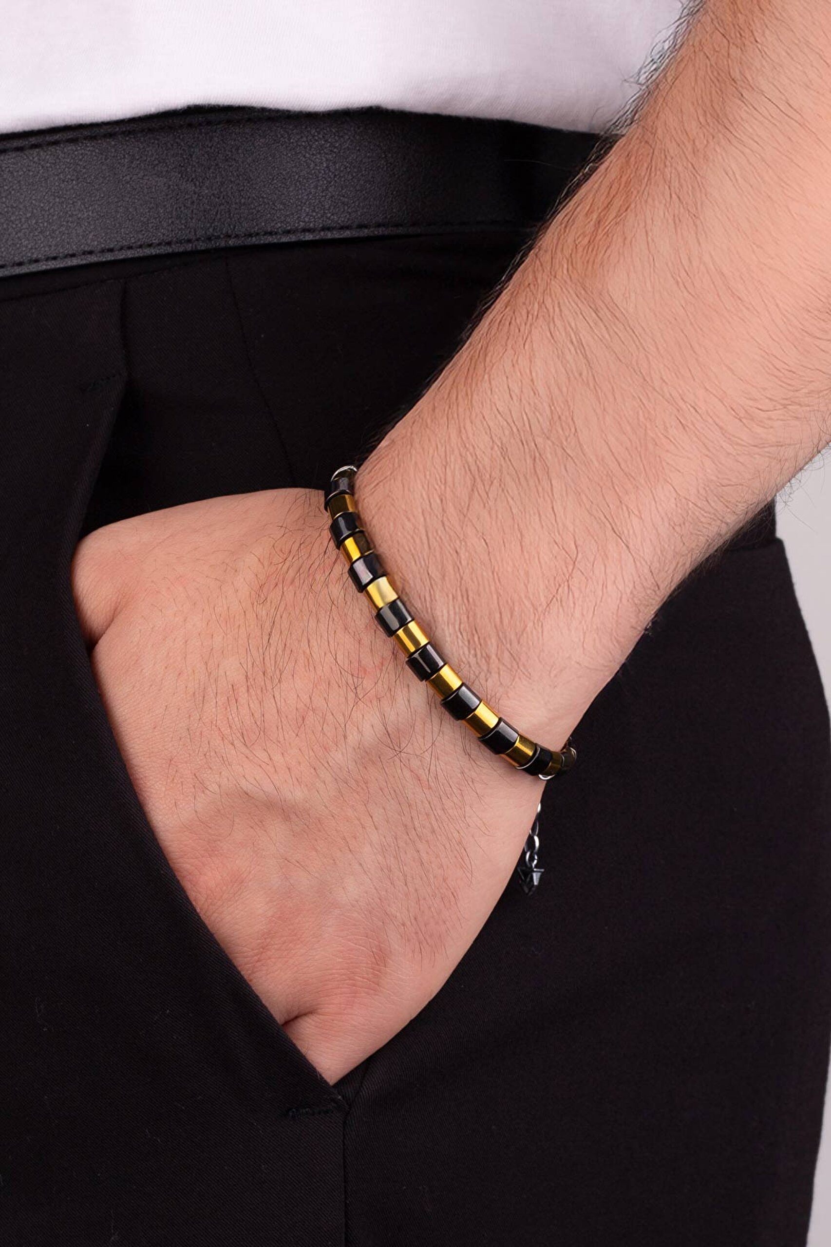 ⁠ Hematit Taşlı Gümüş Erkek Bileklik_1}