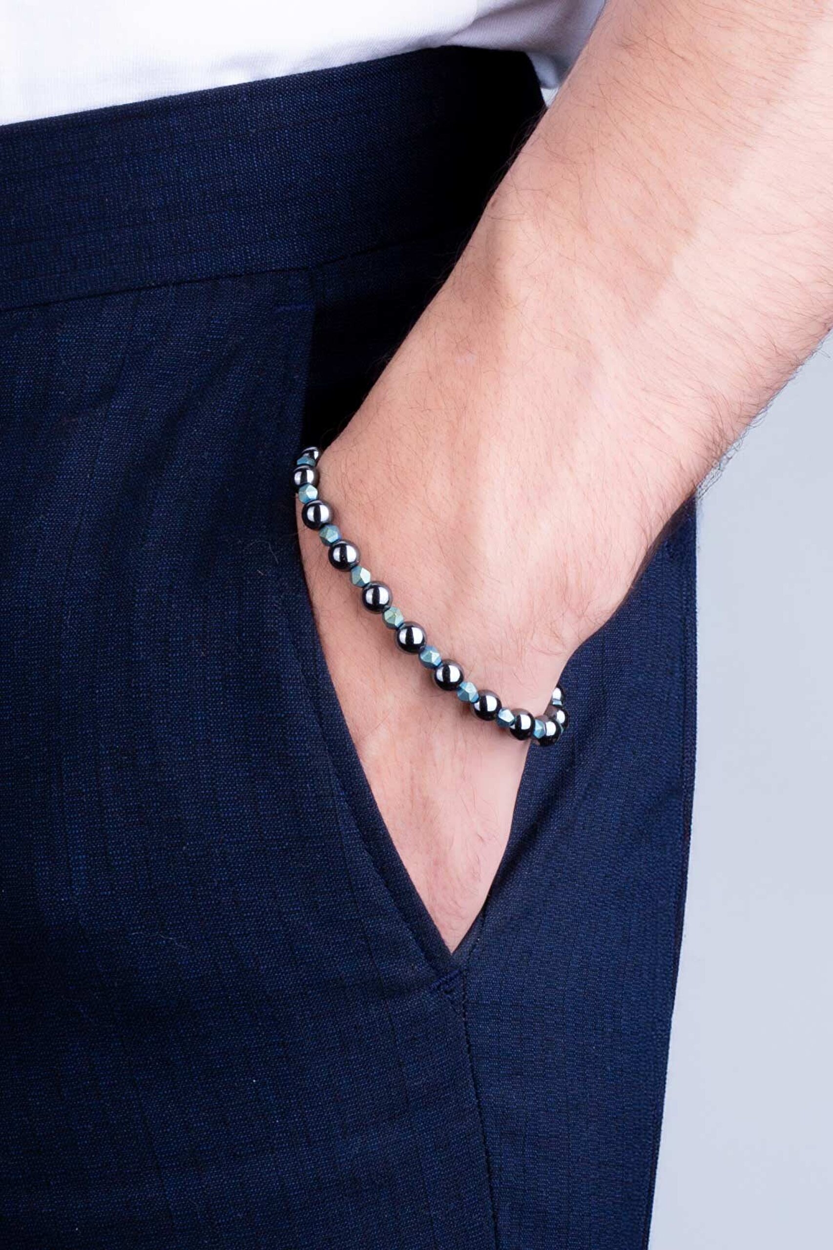 Mavi Hematit Taşlı 21 Cm Gümüş Erkek Bilekilk - 1