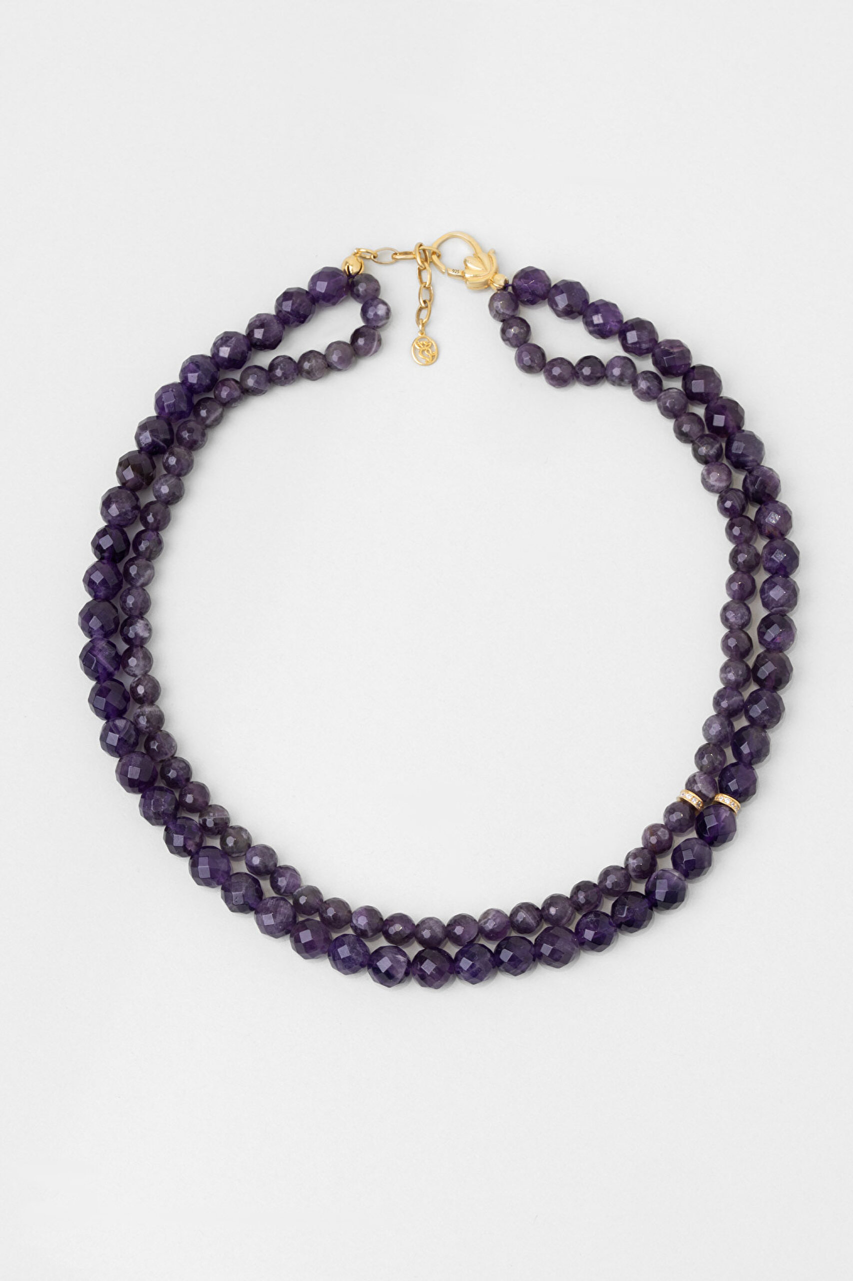 ⁠ Violet 18 Ayar Sarı Altın Kaplama 43 Cm Gümüş Ametist Kolye_0}