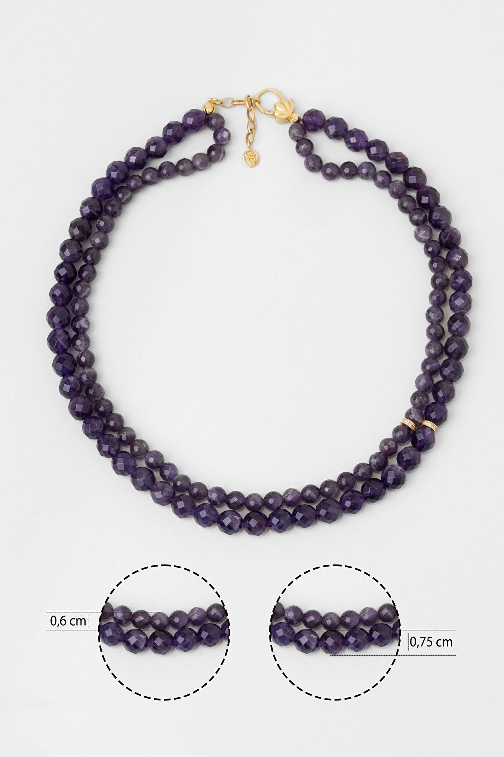 ⁠ Violet 18 Ayar Sarı Altın Kaplama 43 Cm Gümüş Ametist Kolye_2}