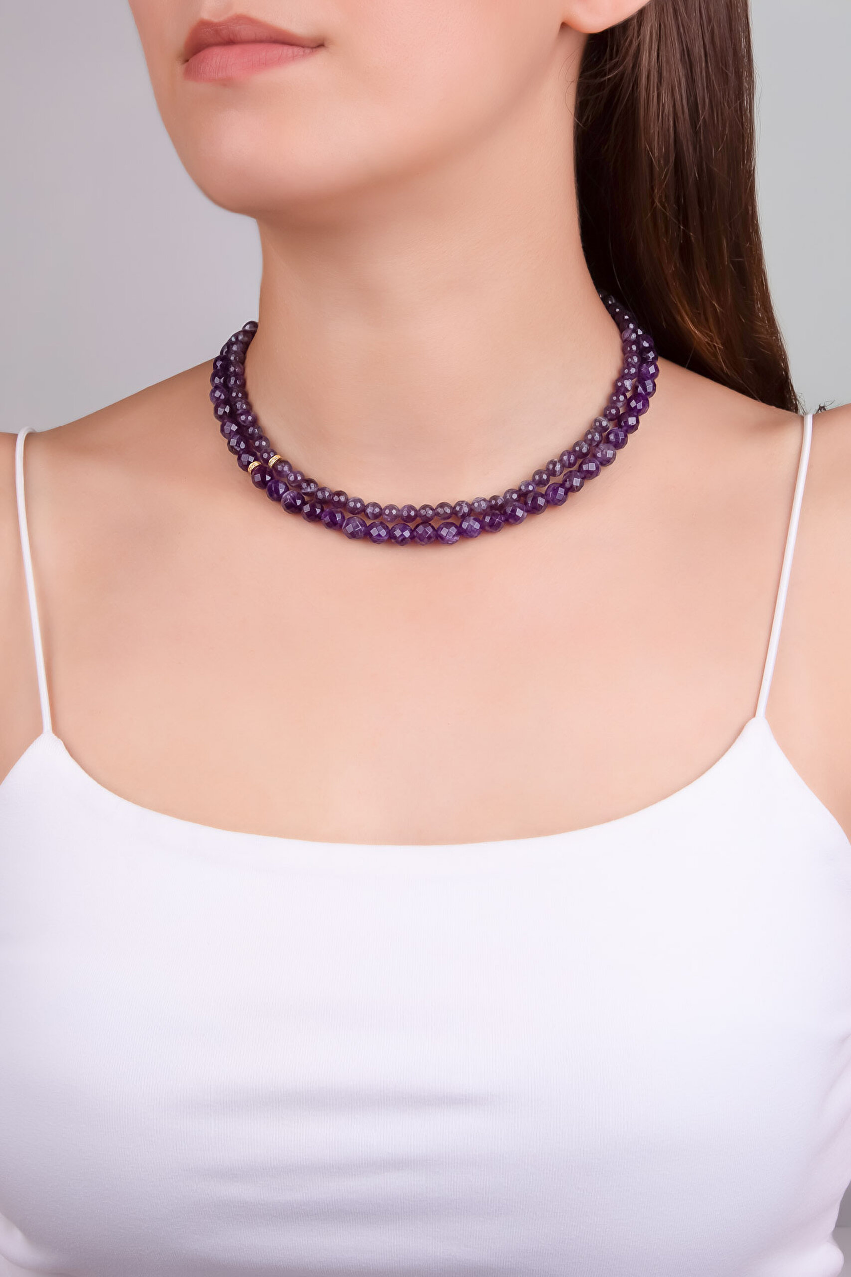 ⁠ Violet 18 Ayar Sarı Altın Kaplama 43 Cm Gümüş Ametist Kolye_3}