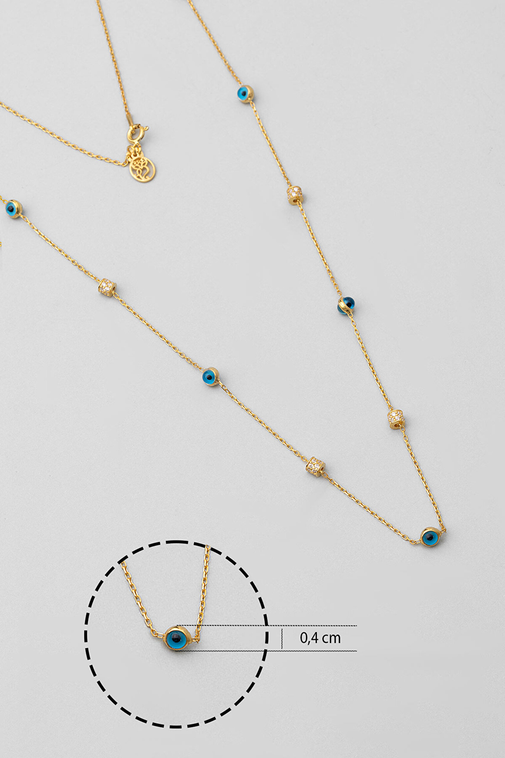 ⁠ Minimal Nazar İkonlu 18 Ayar Sarı Altın Kaplama 60 Cm Gümüş Kolye_2}