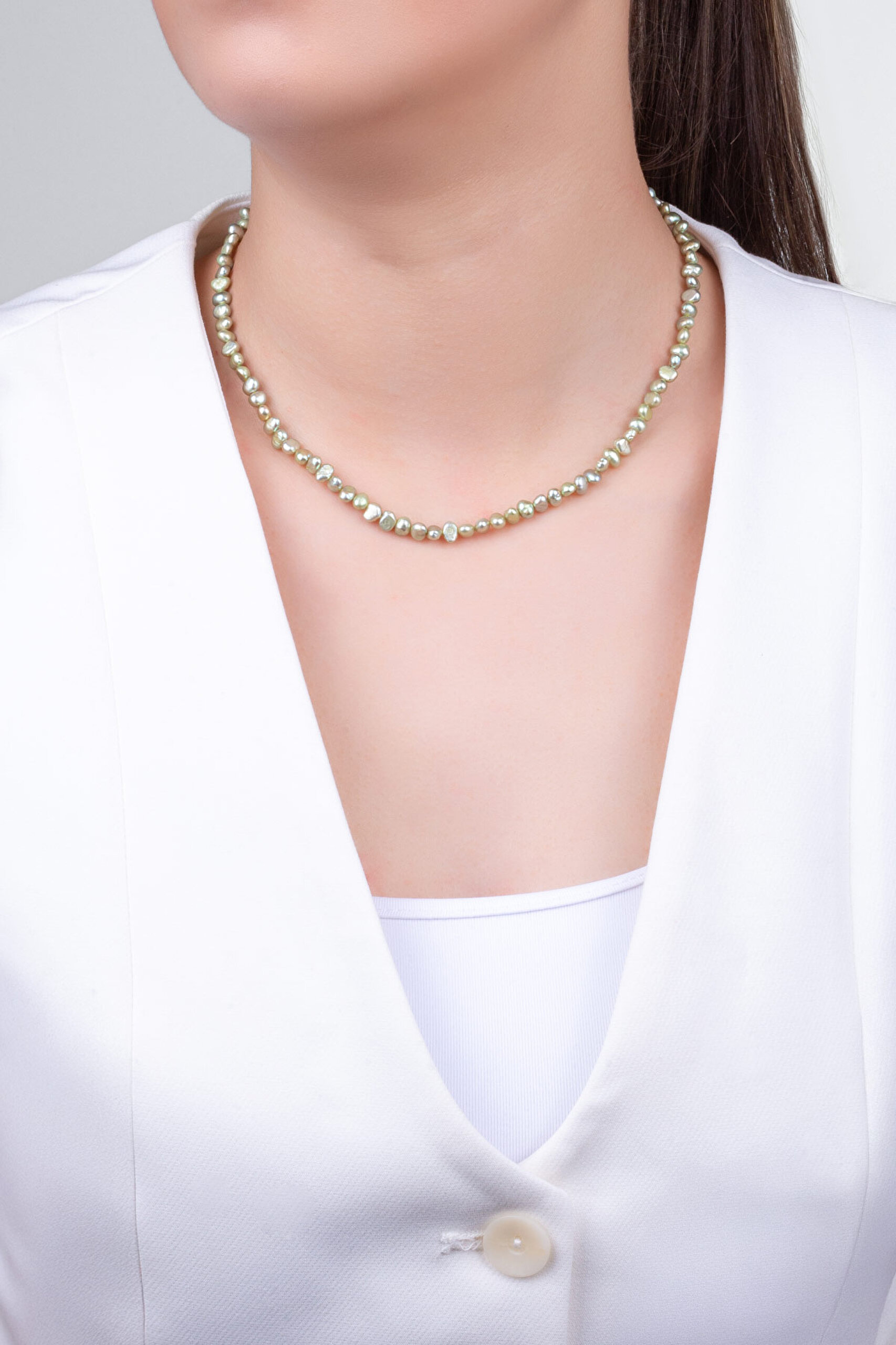 İnci Işıltısı 18 Ayar Sarı Altın Kaplama 45 Cm Gümüş Kolye - 3