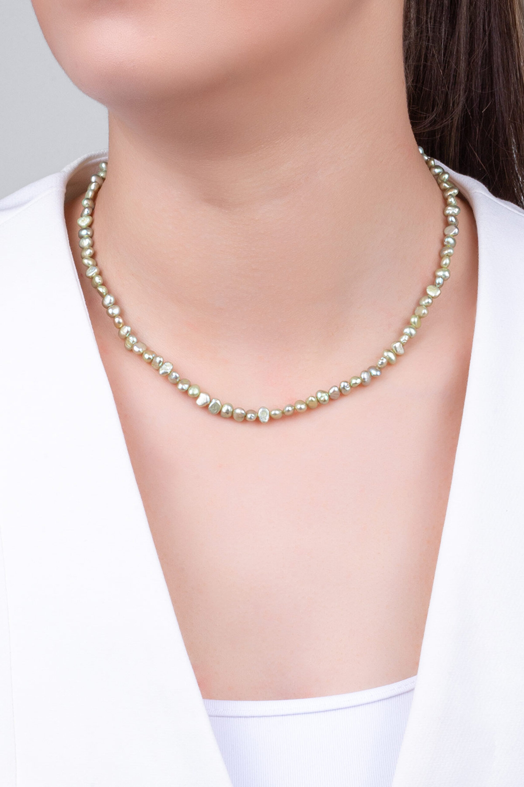 İnci Işıltısı 18 Ayar Sarı Altın Kaplama 45 Cm Gümüş Kolye - 1