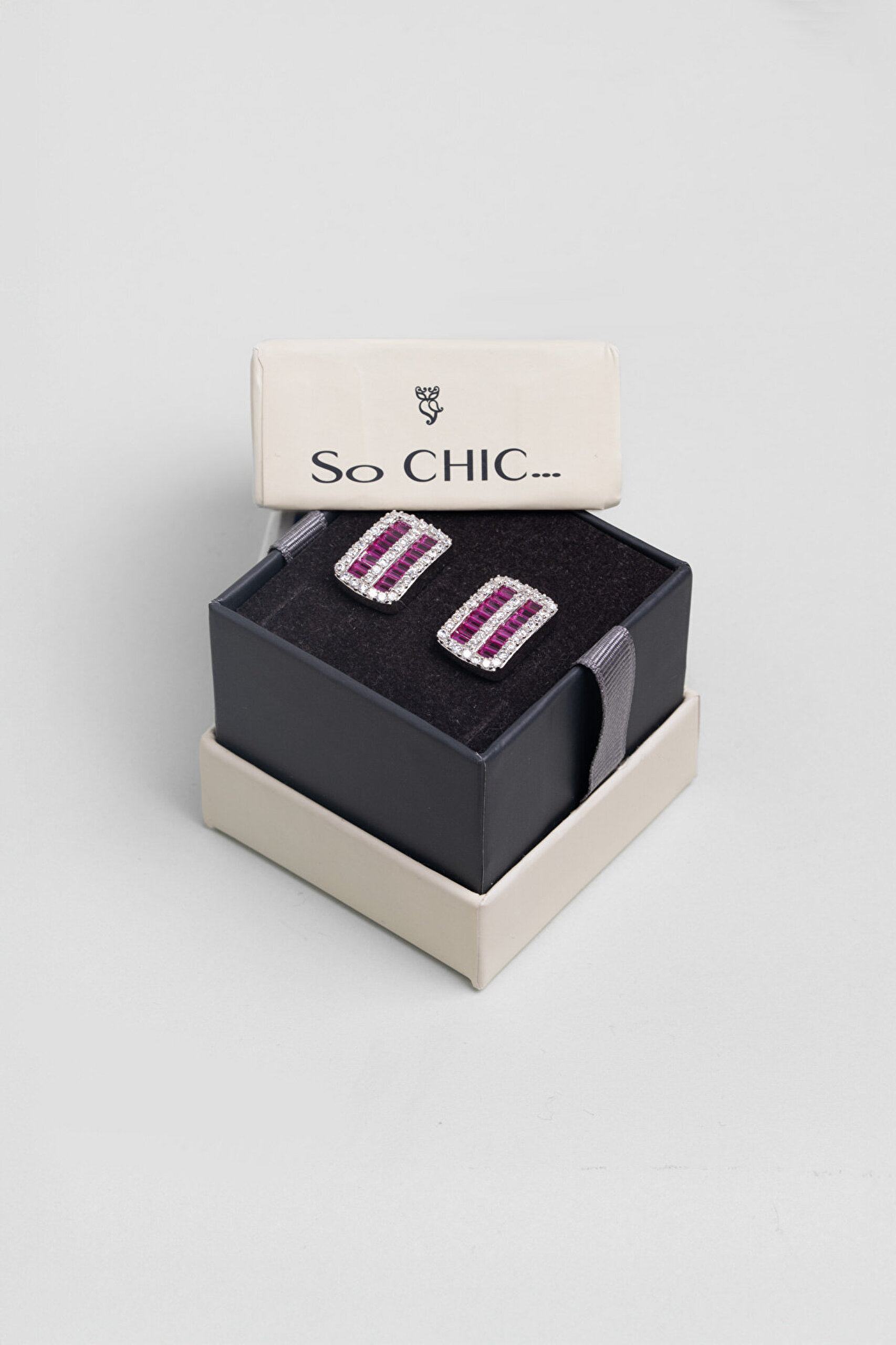 Fuşya Işıltısı 18 Ayar Beyaz Altın Kaplama Gümüş Küpe - 2