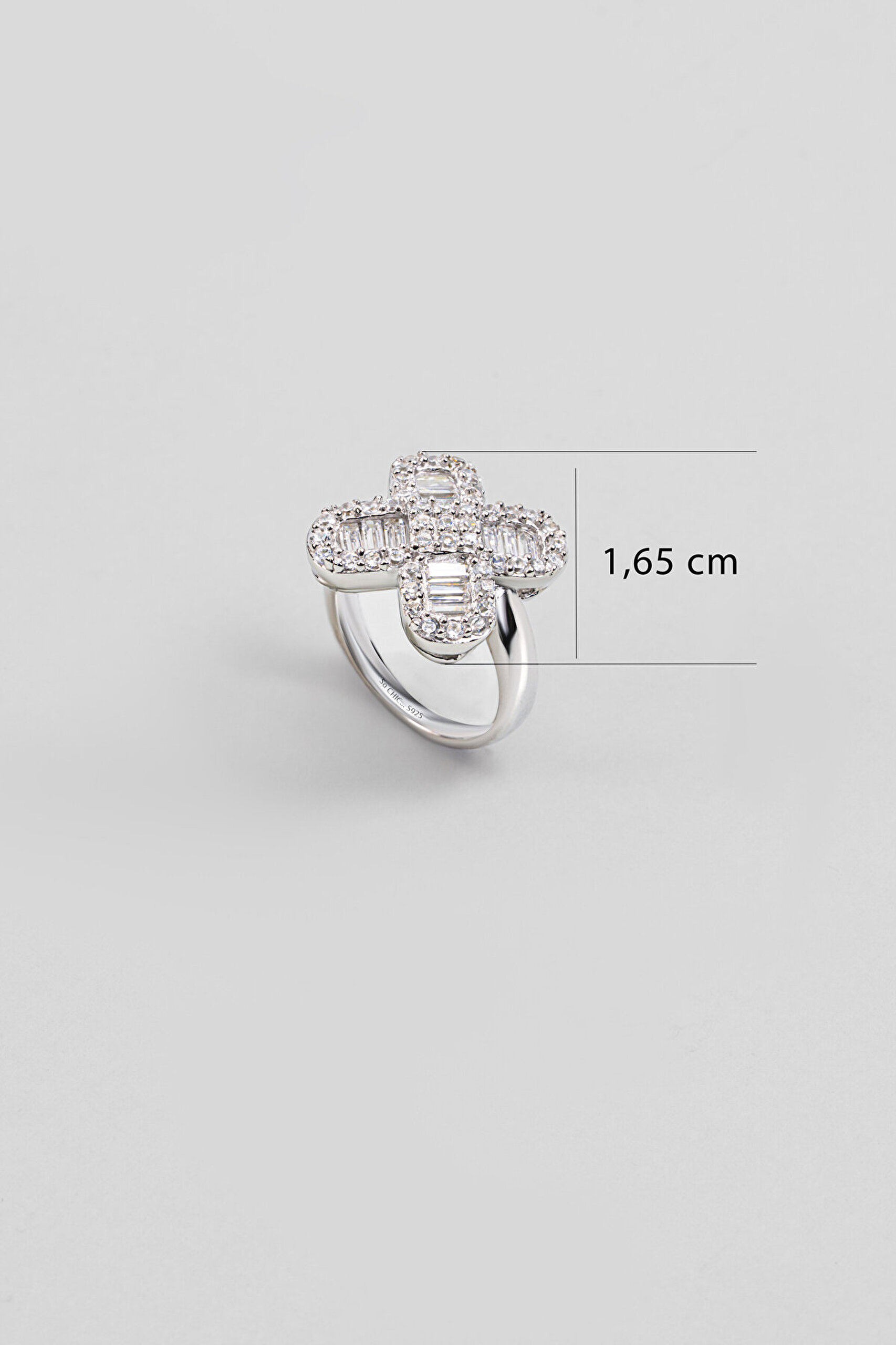 Zambak 18 Ayar Beyaz Altın Kaplama Gümüş Yüzük - 1