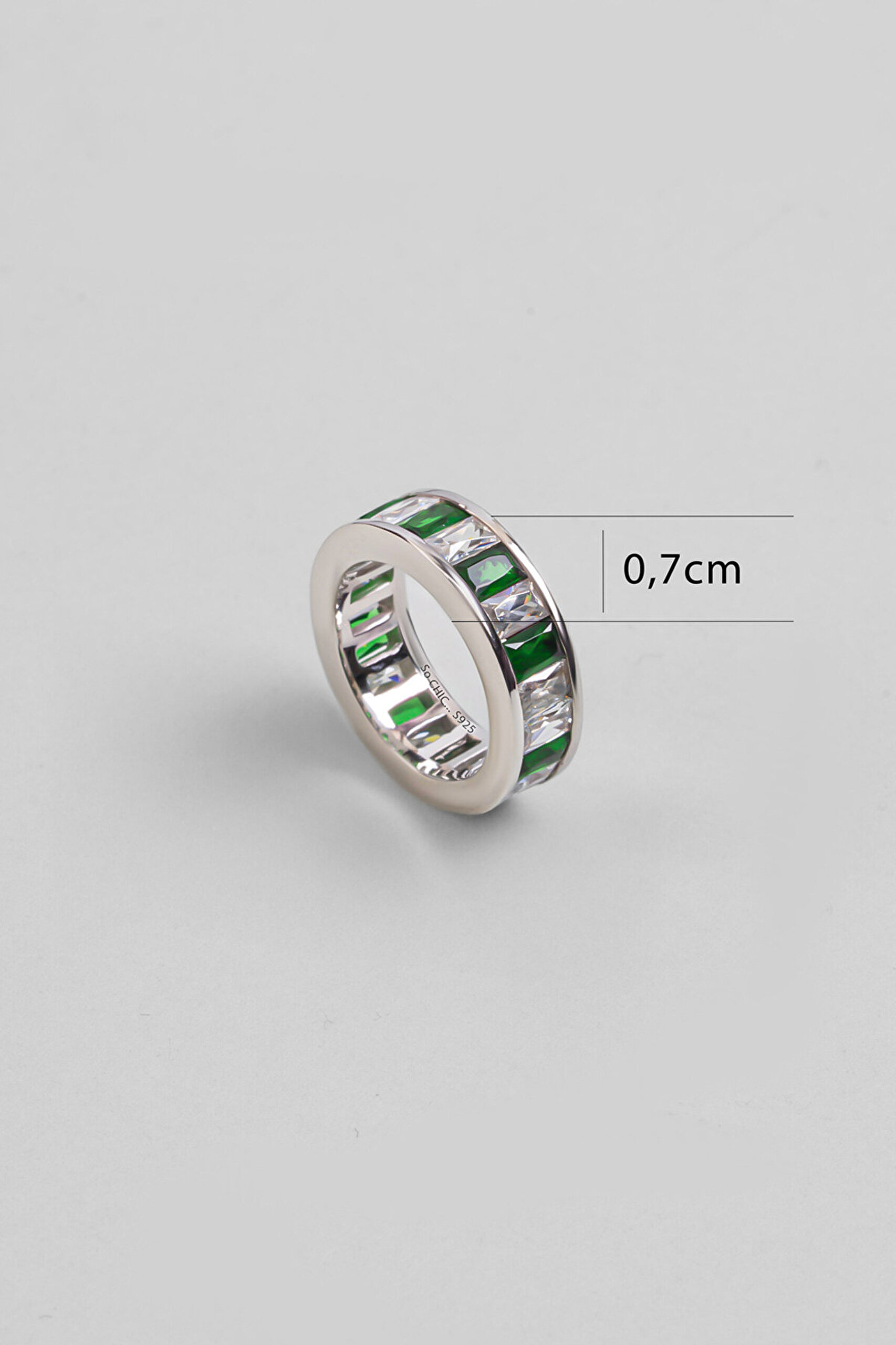 Gökkuşağı Baget 18 Ayar Beyaz Altın Kaplama Gümüş Yüzük - 1