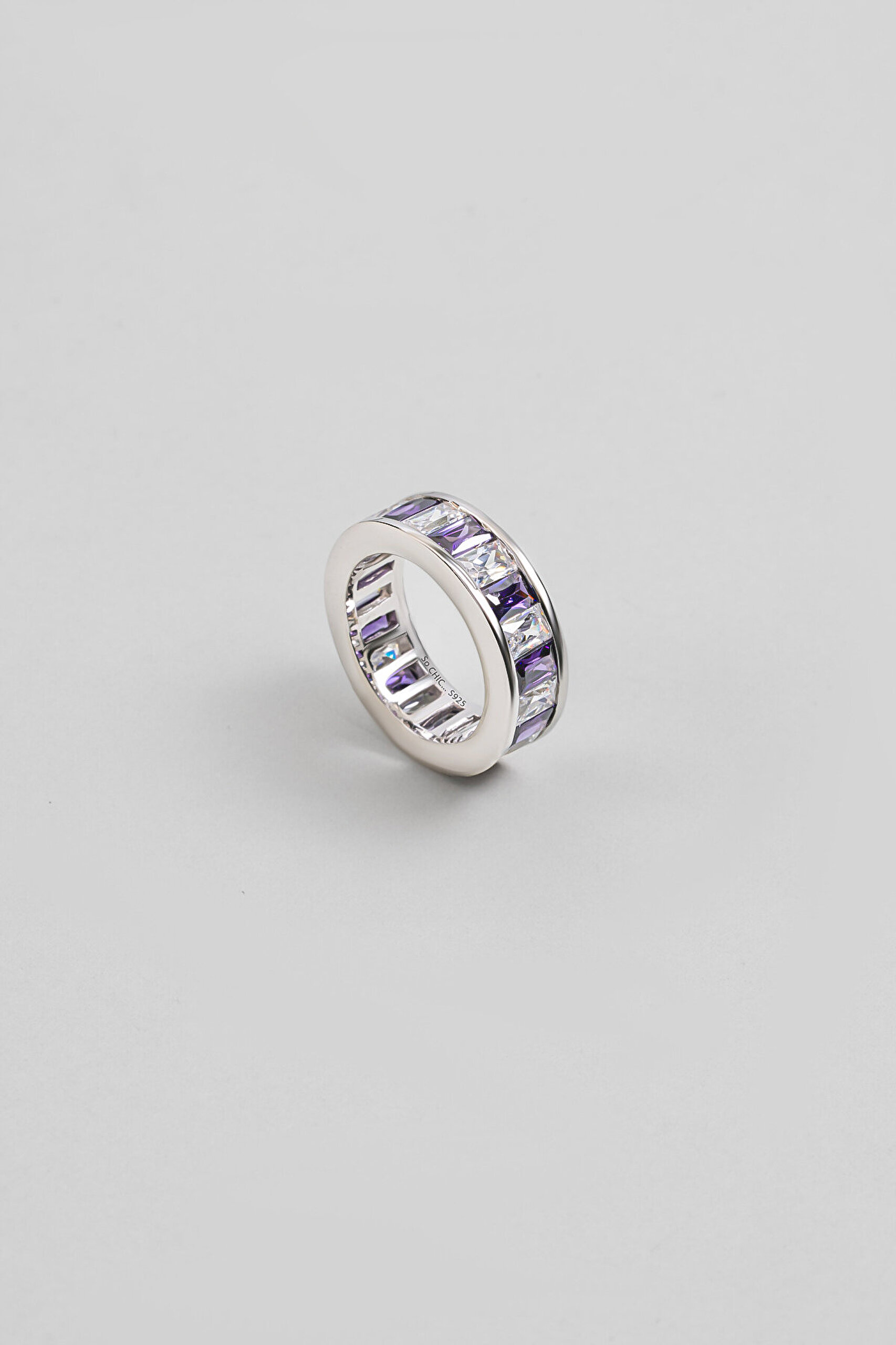 Gökkuşağı Baget 18 Ayar Beyaz Altın Kaplama Gümüş Yüzük - 0