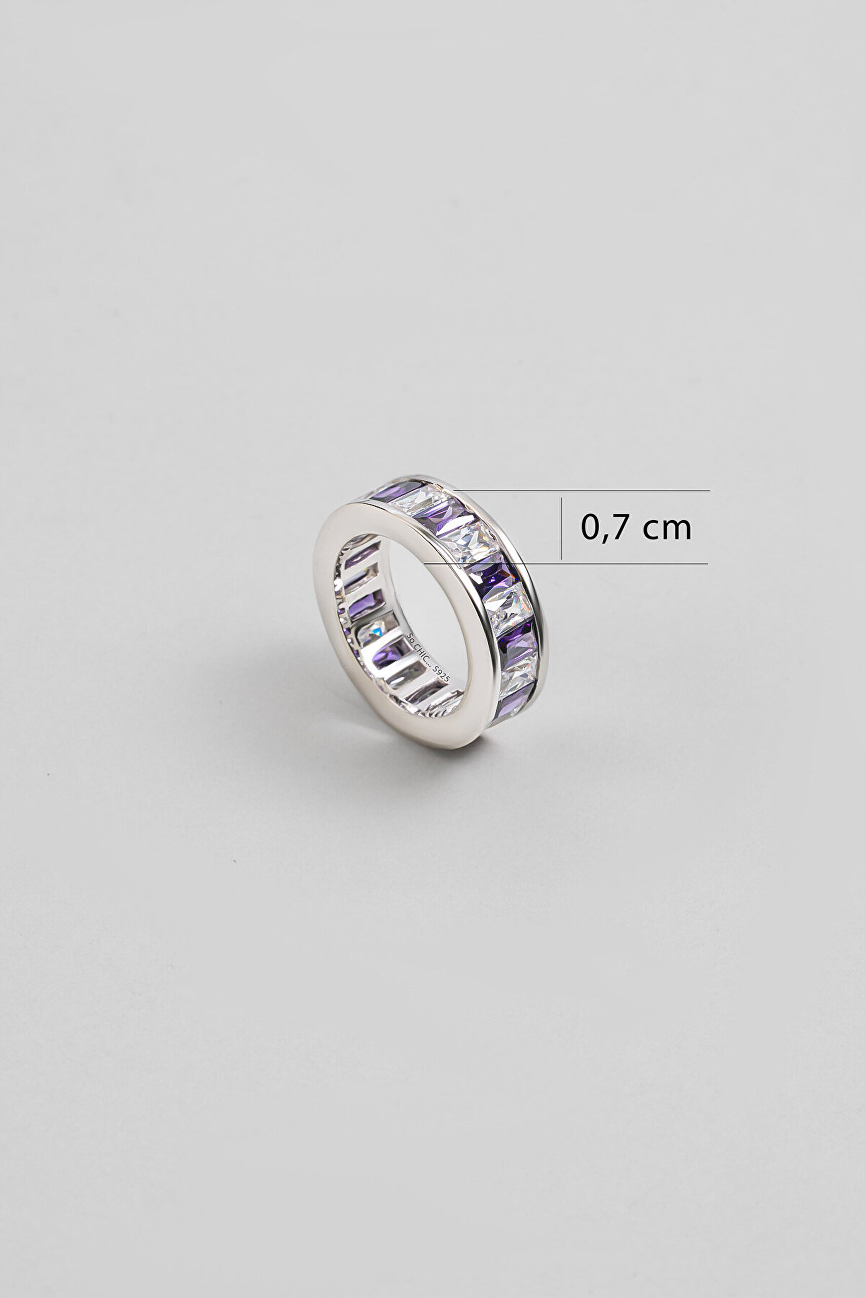 Gökkuşağı Baget 18 Ayar Beyaz Altın Kaplama Gümüş Yüzük - 1