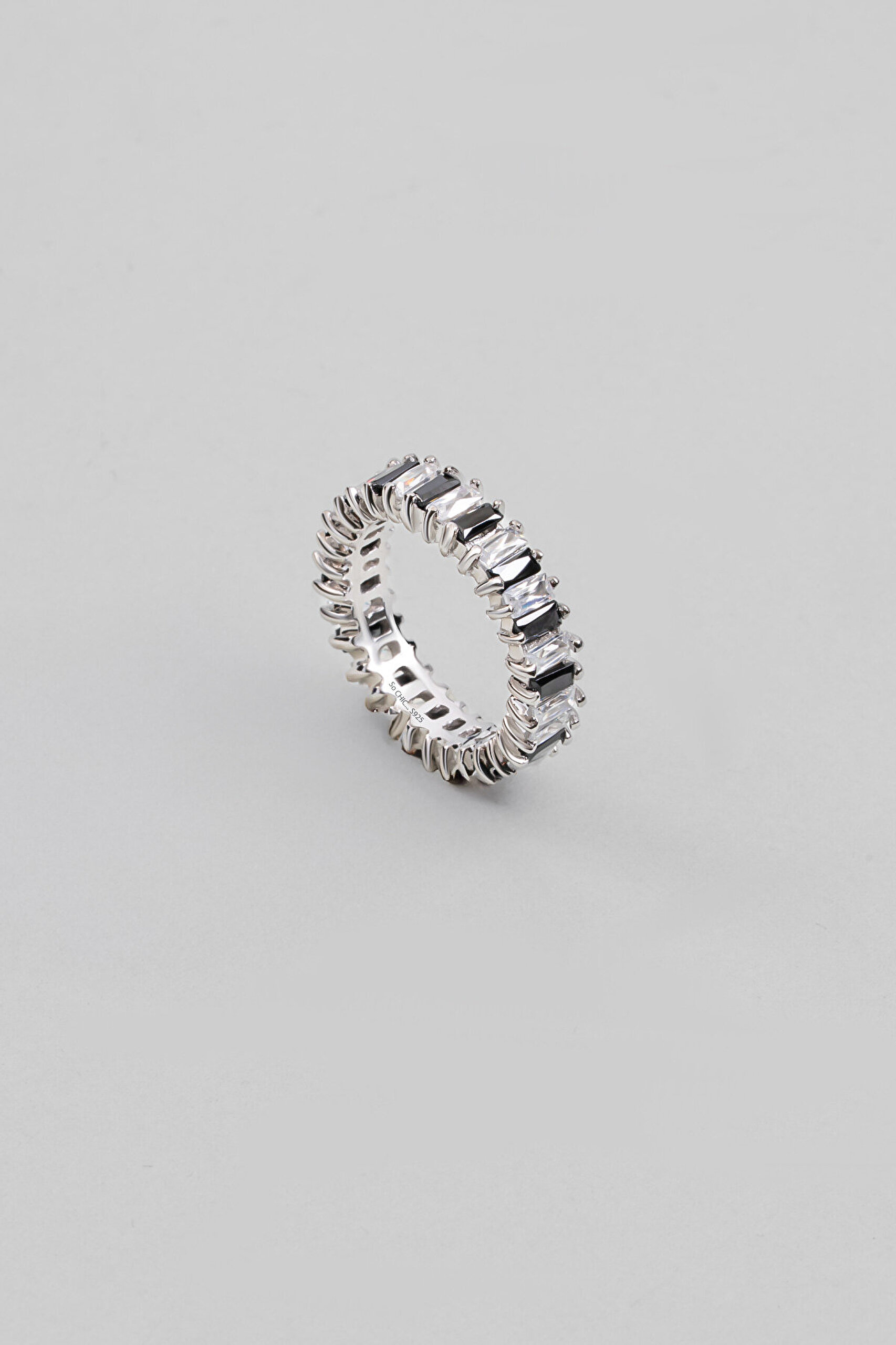 Baget Kesim 18 Ayar Beyaz Altın Kaplama Gümüş Yüzük - 0