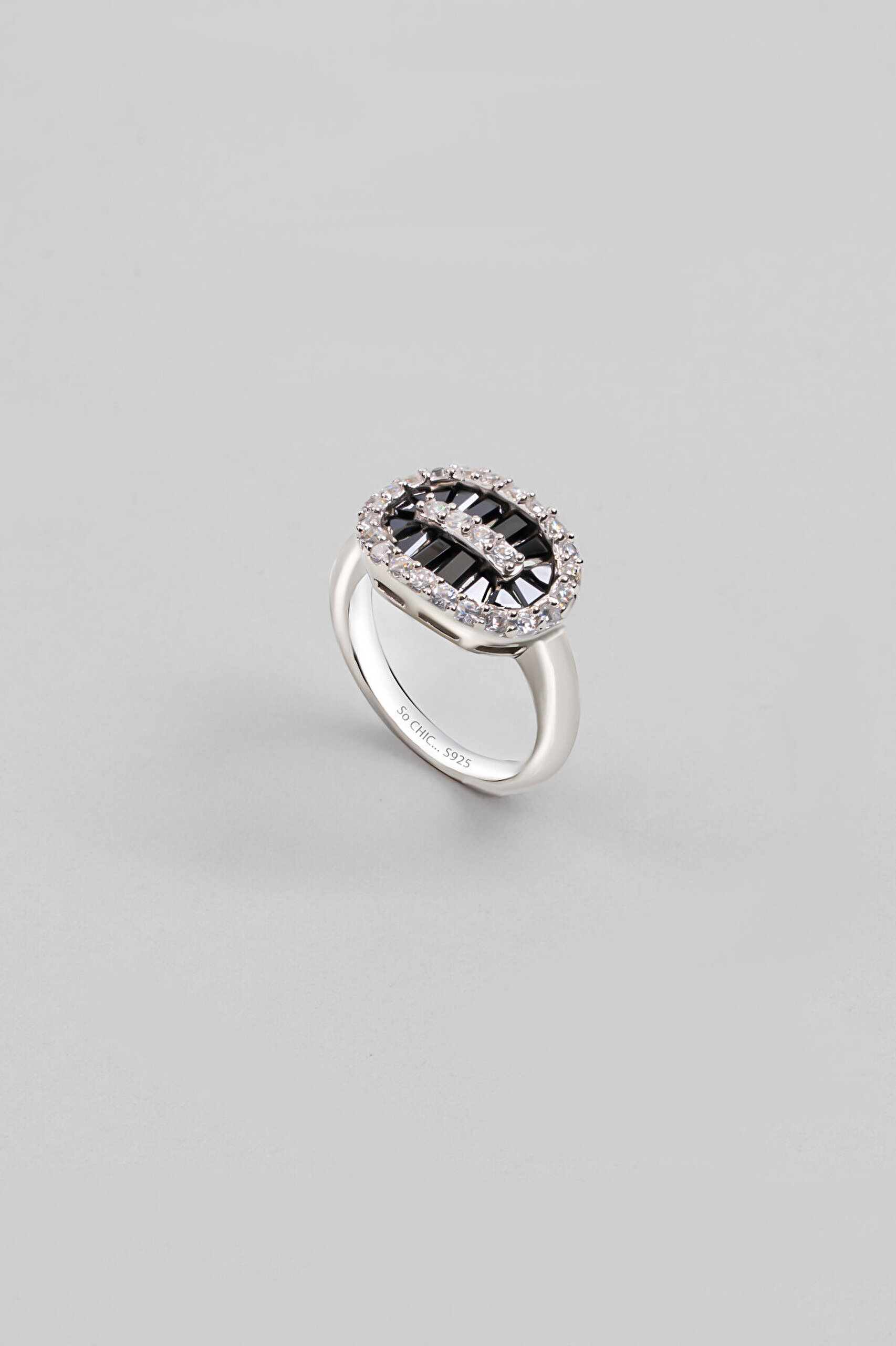 Totem 18 Ayar Beyaz Altın Kaplama Gümüş Baget Yüzük - 0