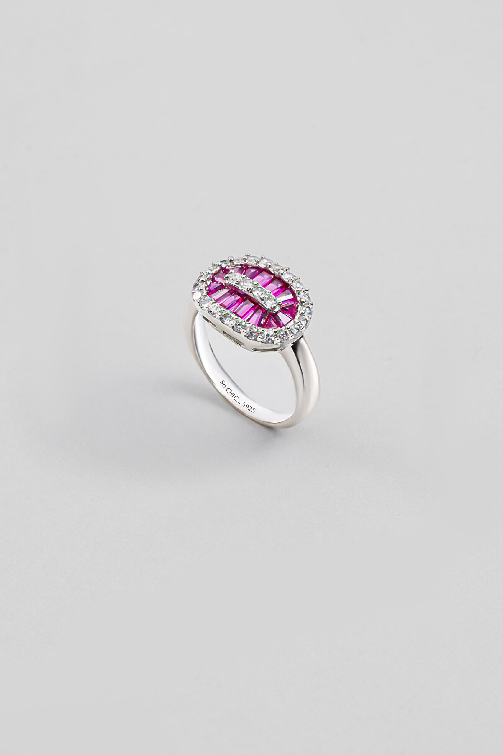 Totem 18 Ayar Beyaz Altın Kaplama Gümüş Baget Yüzük - 0