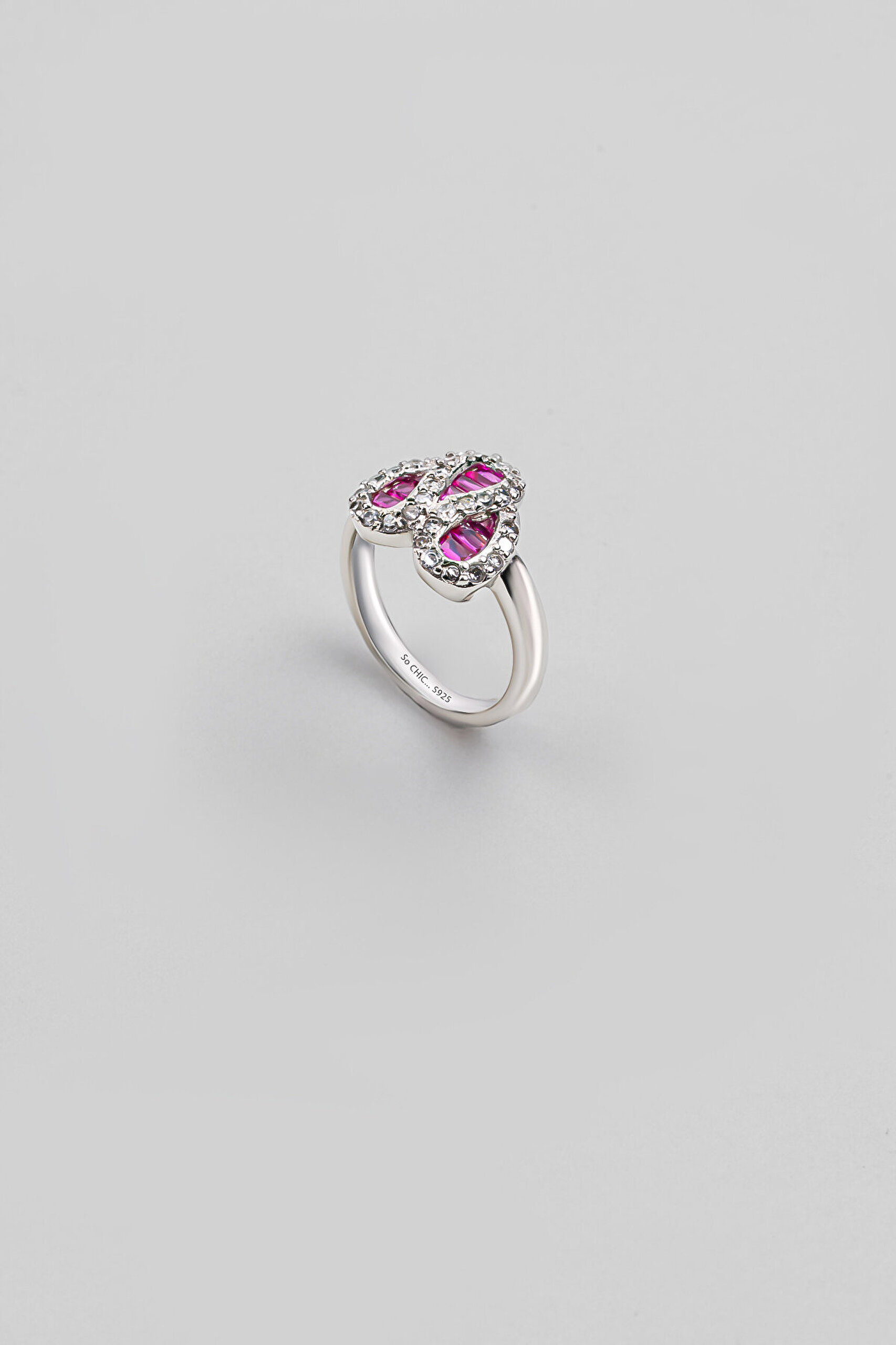 Yakut Işıltısı 18 Ayar Beyaz Altın Kaplama Gümüş Yüzük - 0