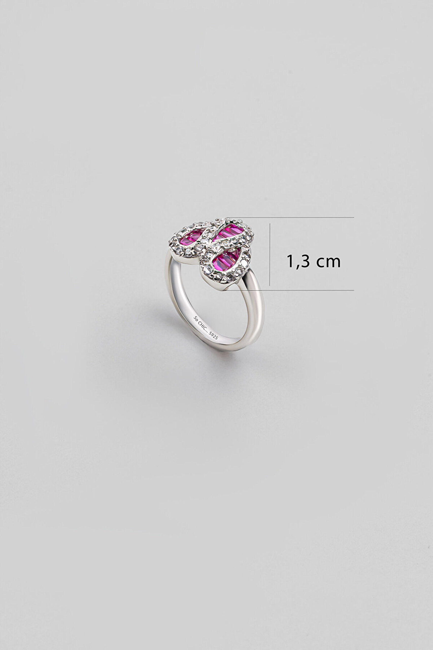 Yakut Işıltısı 18 Ayar Beyaz Altın Kaplama Gümüş Yüzük - 1