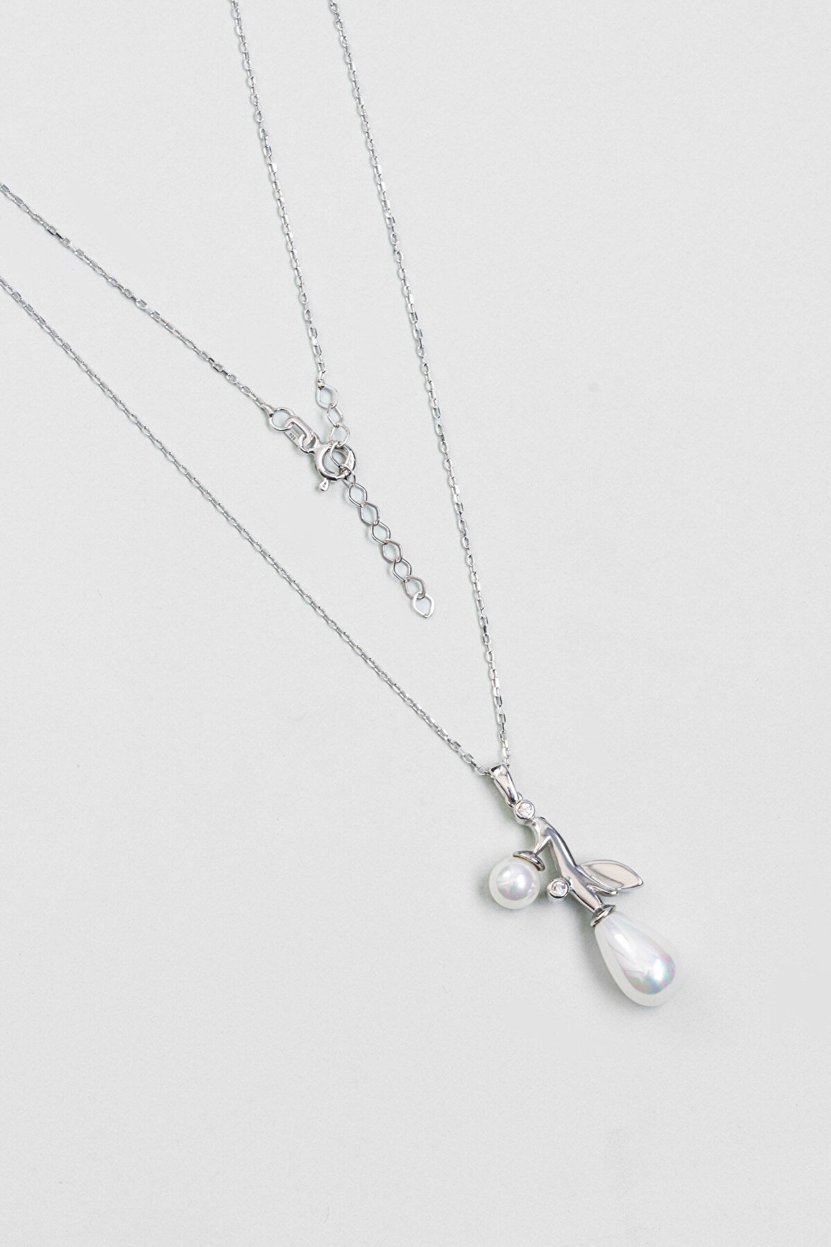 İnci Salkımı 18 Ayar Beyaz Altın Kaplama 43 Cm Gümüş Kolye - 0