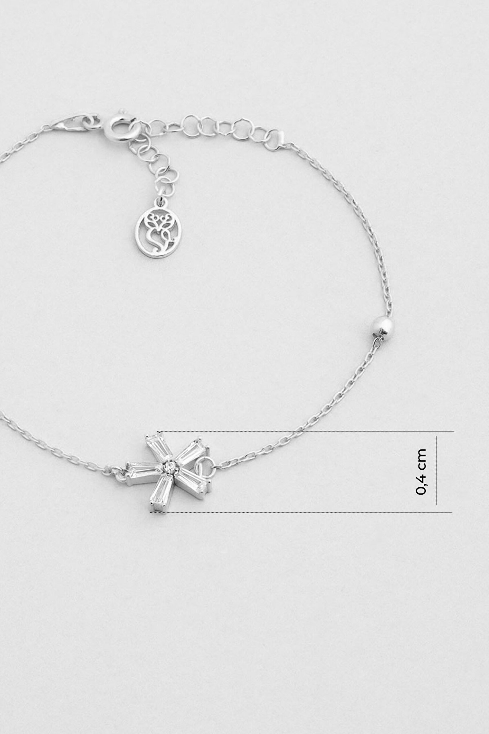 ⁠ Buz Kristali 18 Ayar Beyaz Altın Kaplama 18 Cm Gümüş Minimal Bileklik_1}