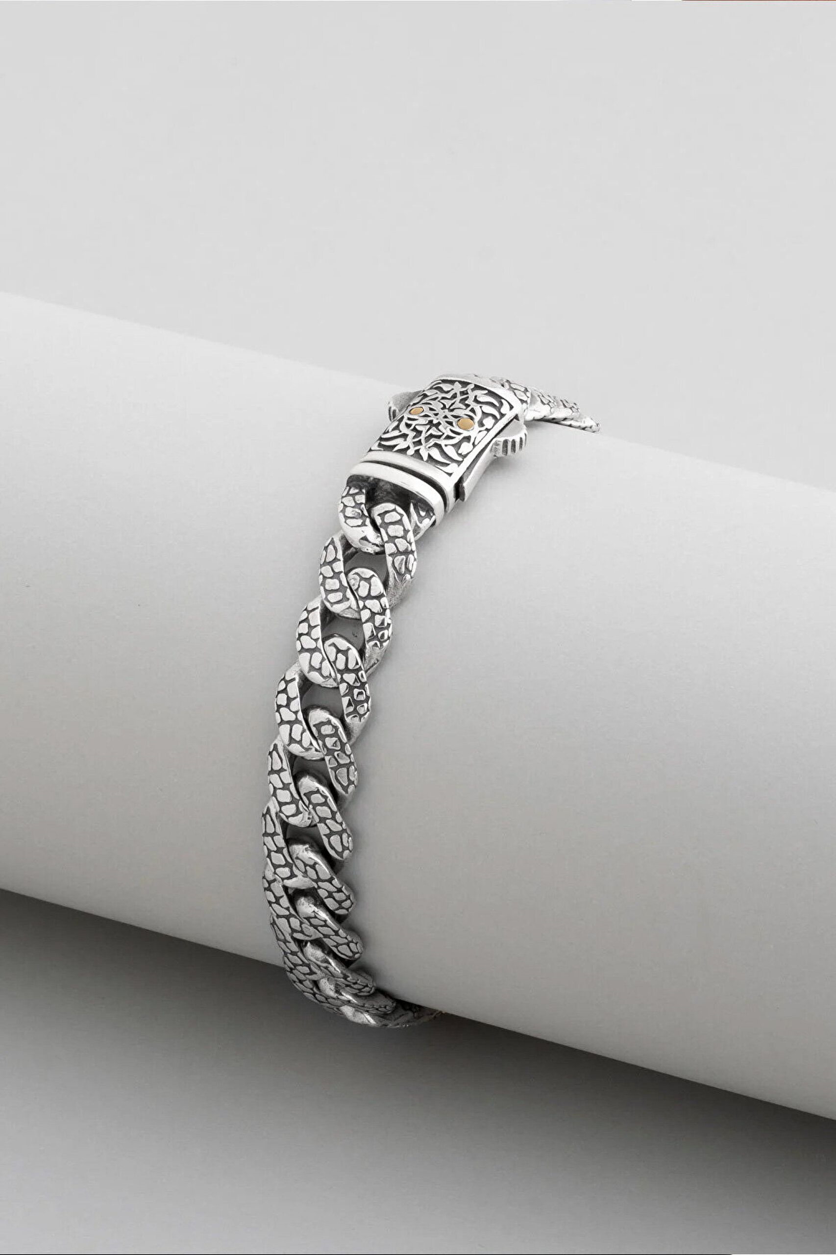 Etnik Desenli Gümüş Erkek Bileklik - 0