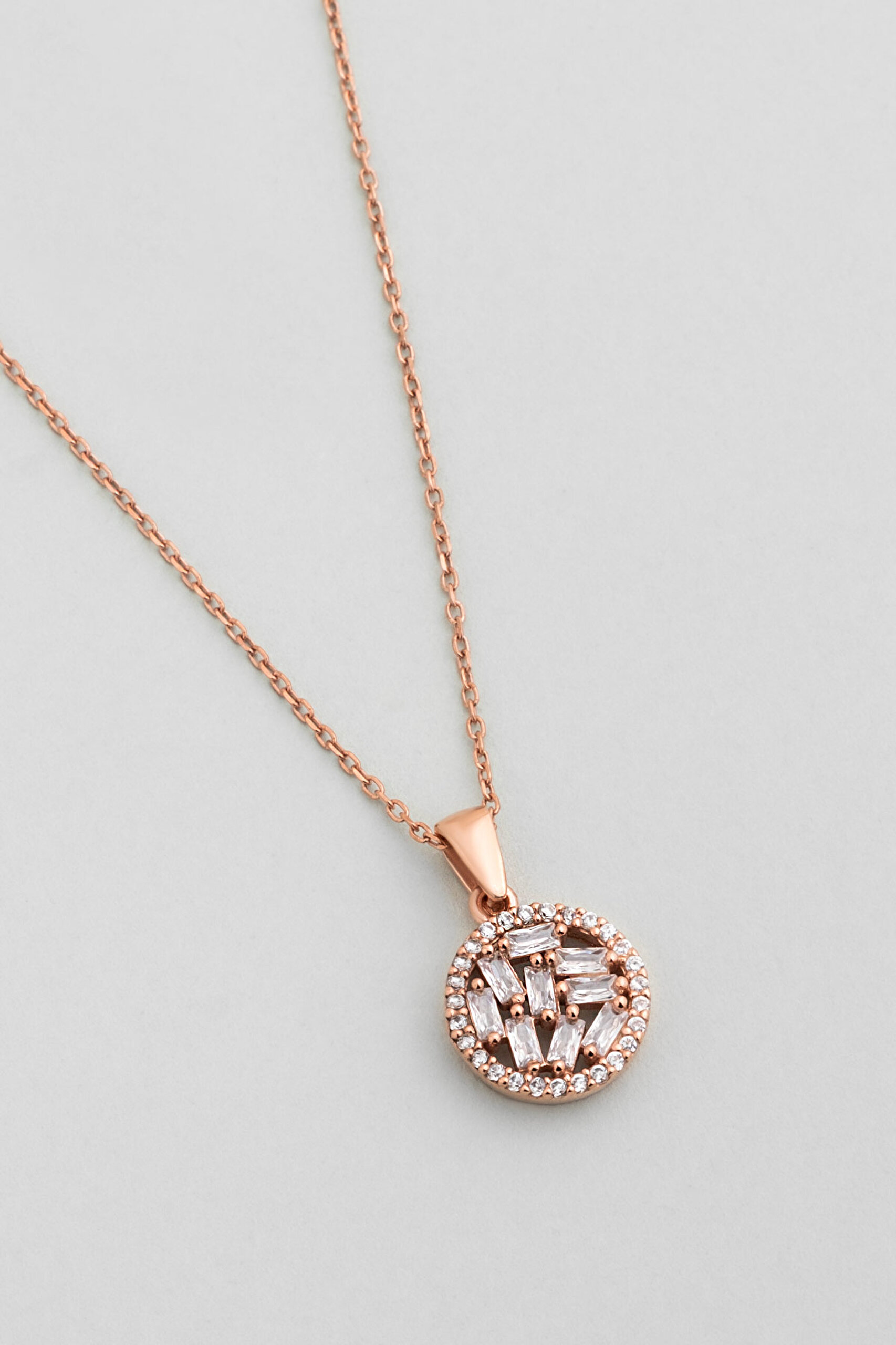 ⁠ Renkli Taşlar 18 Ayar Rose Altın Kaplama 45 Cm Gümüş Baget Kolye_4}