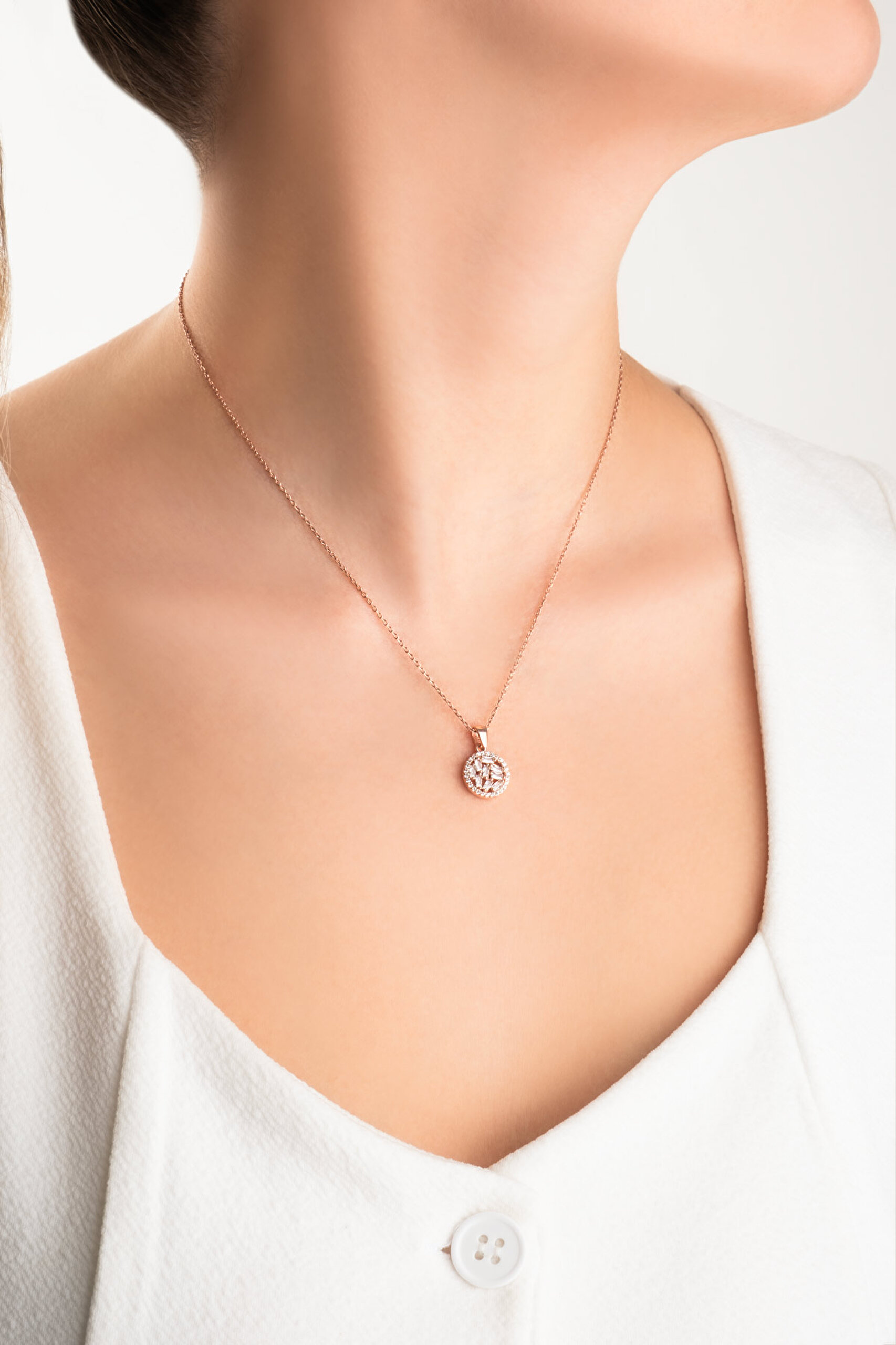 ⁠ Renkli Taşlar 18 Ayar Rose Altın Kaplama 45 Cm Gümüş Baget Kolye_3}