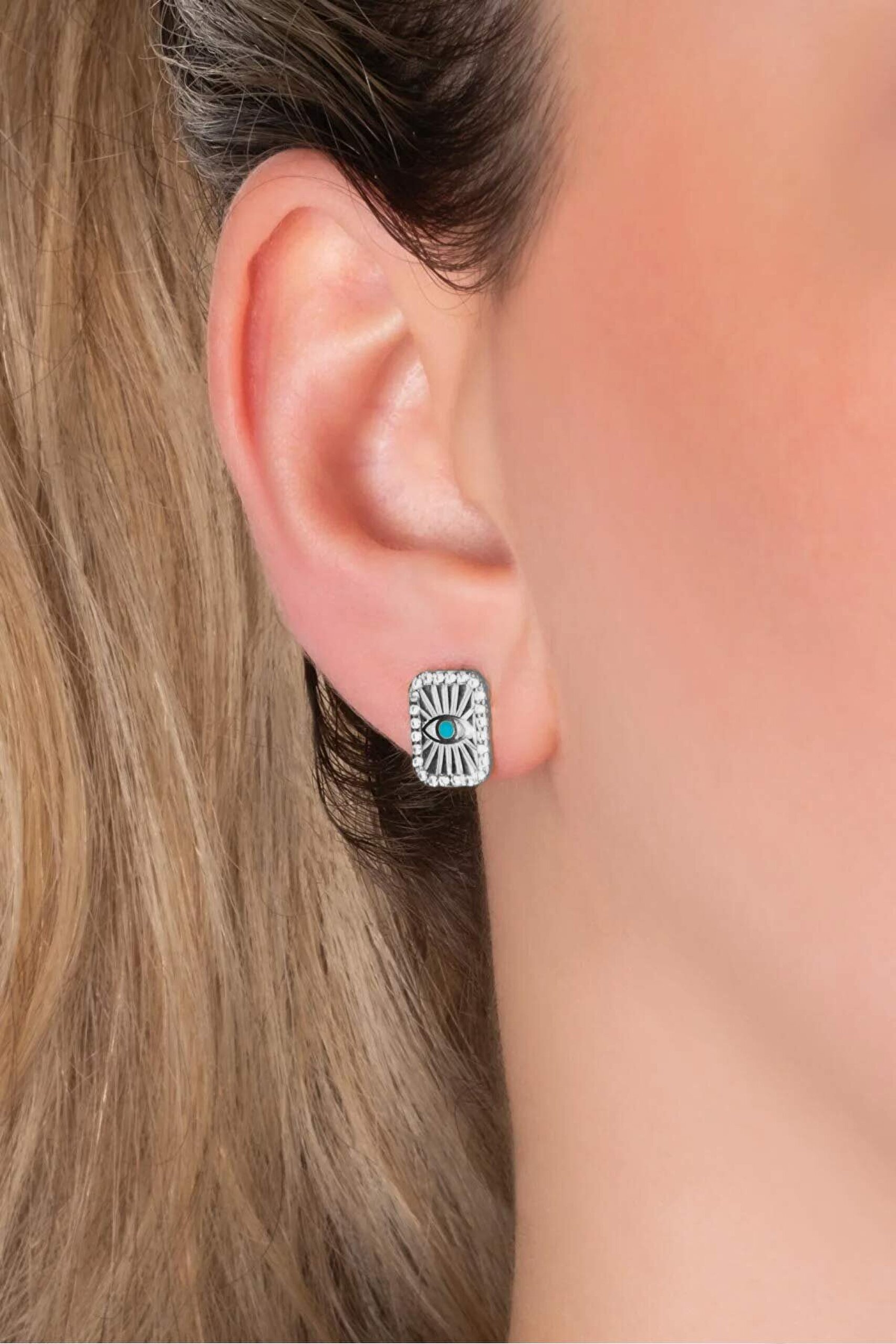 Ra Nın Gözü 18 Ayar Beyaz Altın Kaplama Gümüş Minimal Küpe - 1