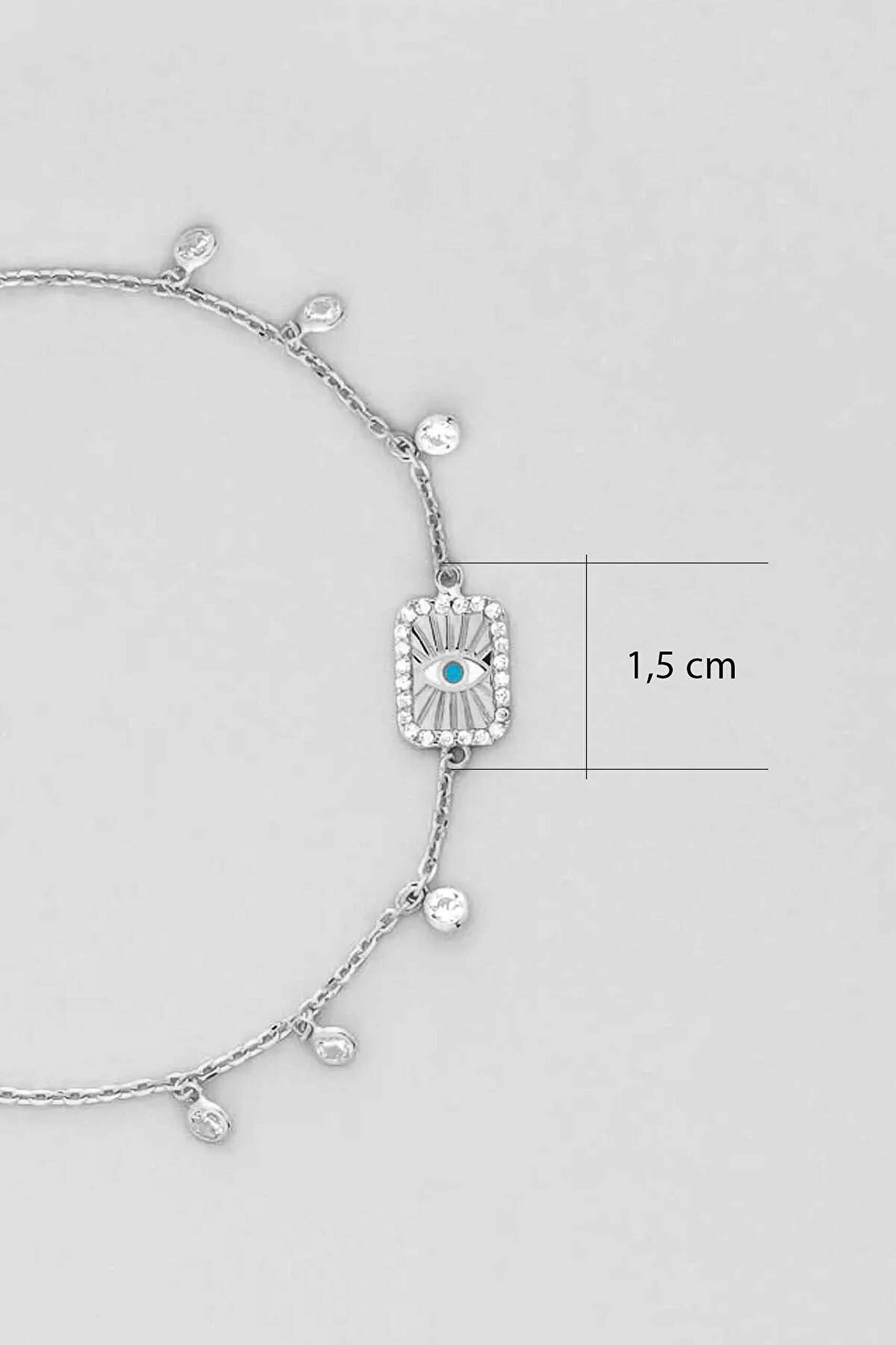 ⁠ Ra'nın Gözü 18 Ayar Beyaz Altın Kaplama 19 Cm Gümüş Bileklik_2}