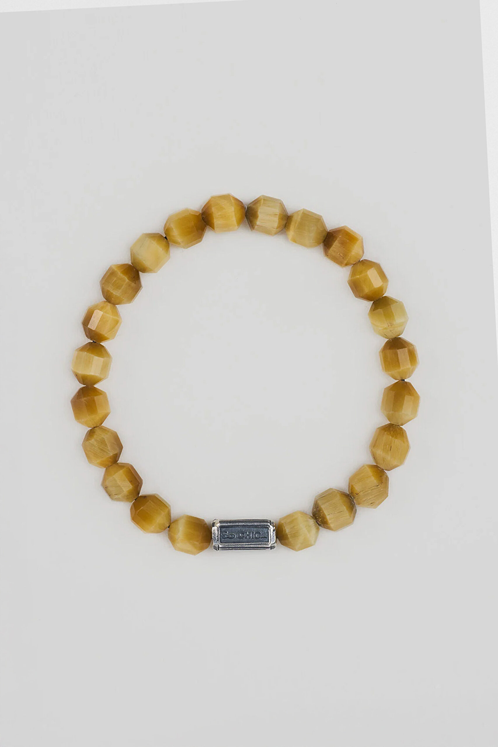 ⁠ Kaplan Gözü Taşlı Gümüş Erkek Bileklik_0}